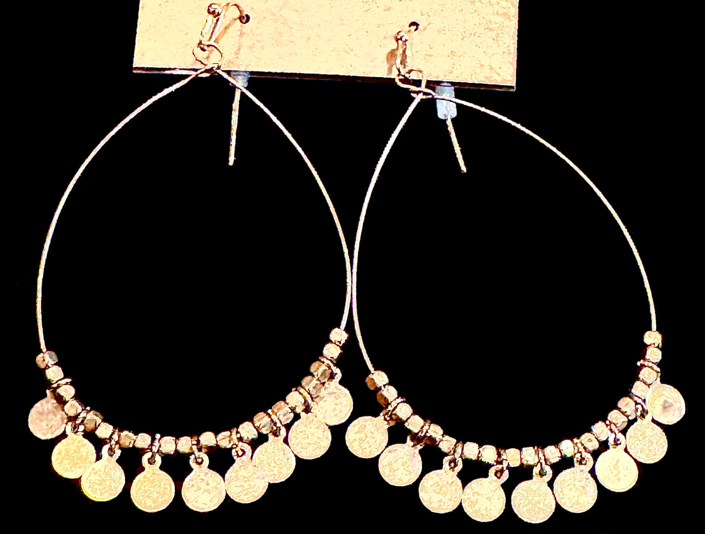 Gold Wire Round Disks Drop Earrings