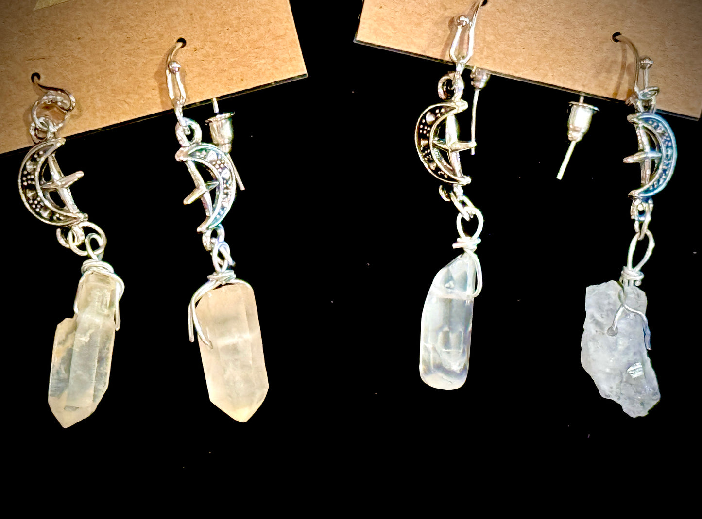 Crystal Moon Silver Celestial Earrings