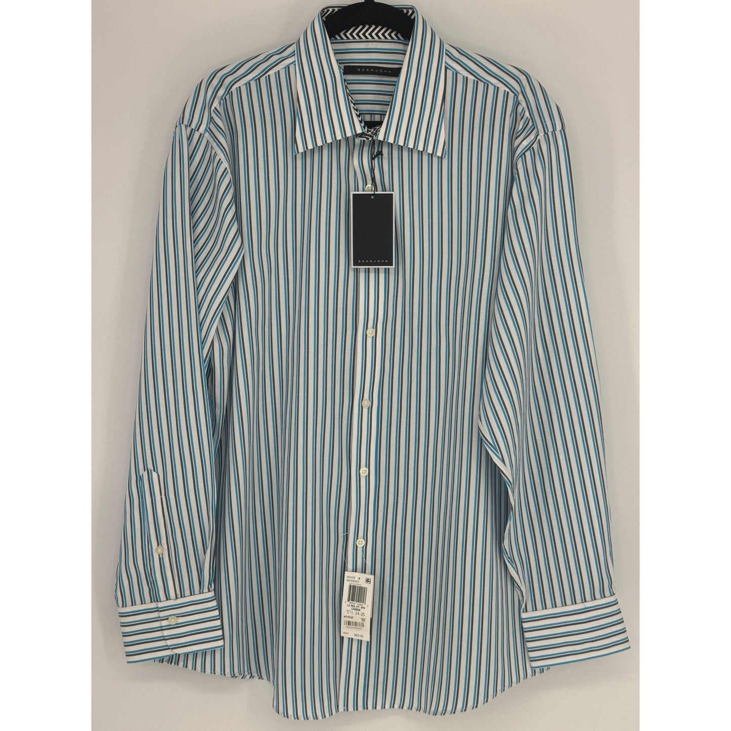 Sean John Striped Long Sleeve Shirt Size 17 1/2 Sleeve 34-35 Regular Fit NWT