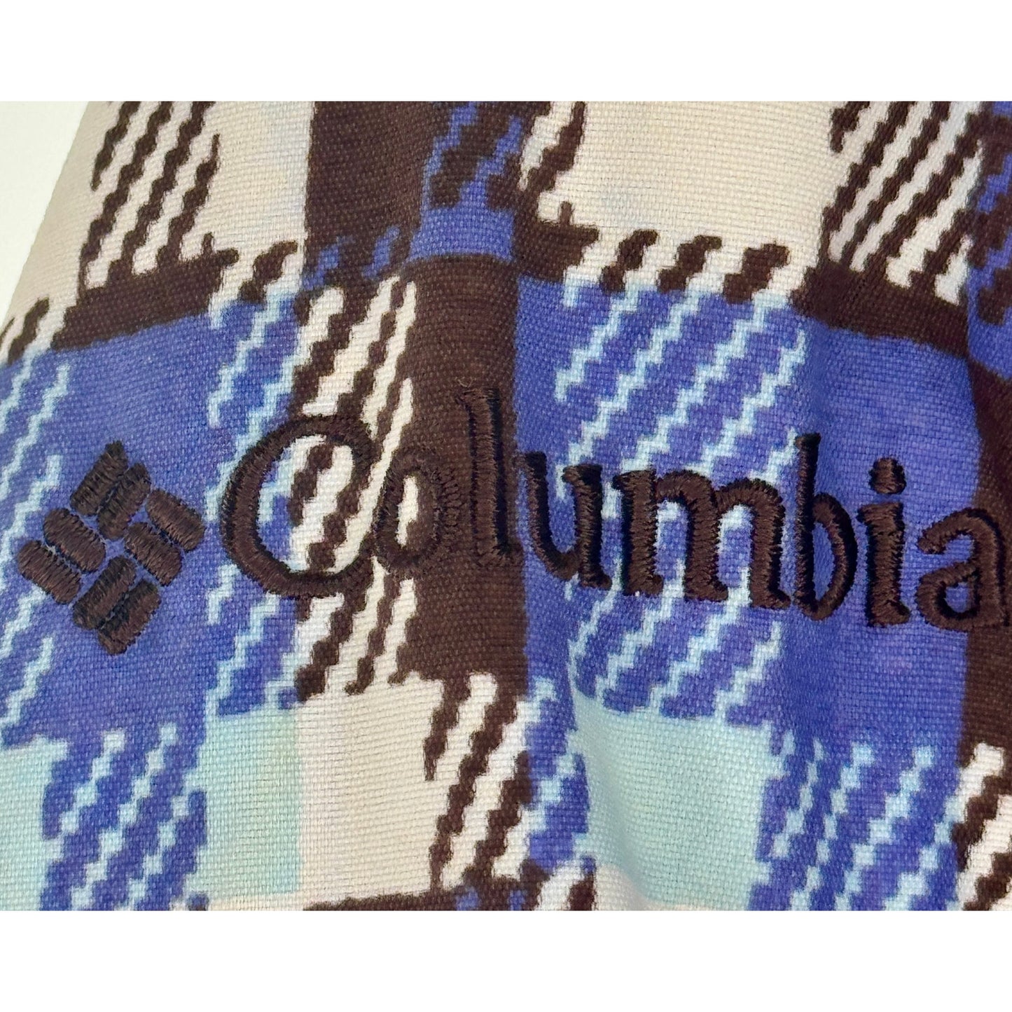 Columbia Youth 14/16 Winter Hooded Periwinkle Brown White Plaid Snow Coat