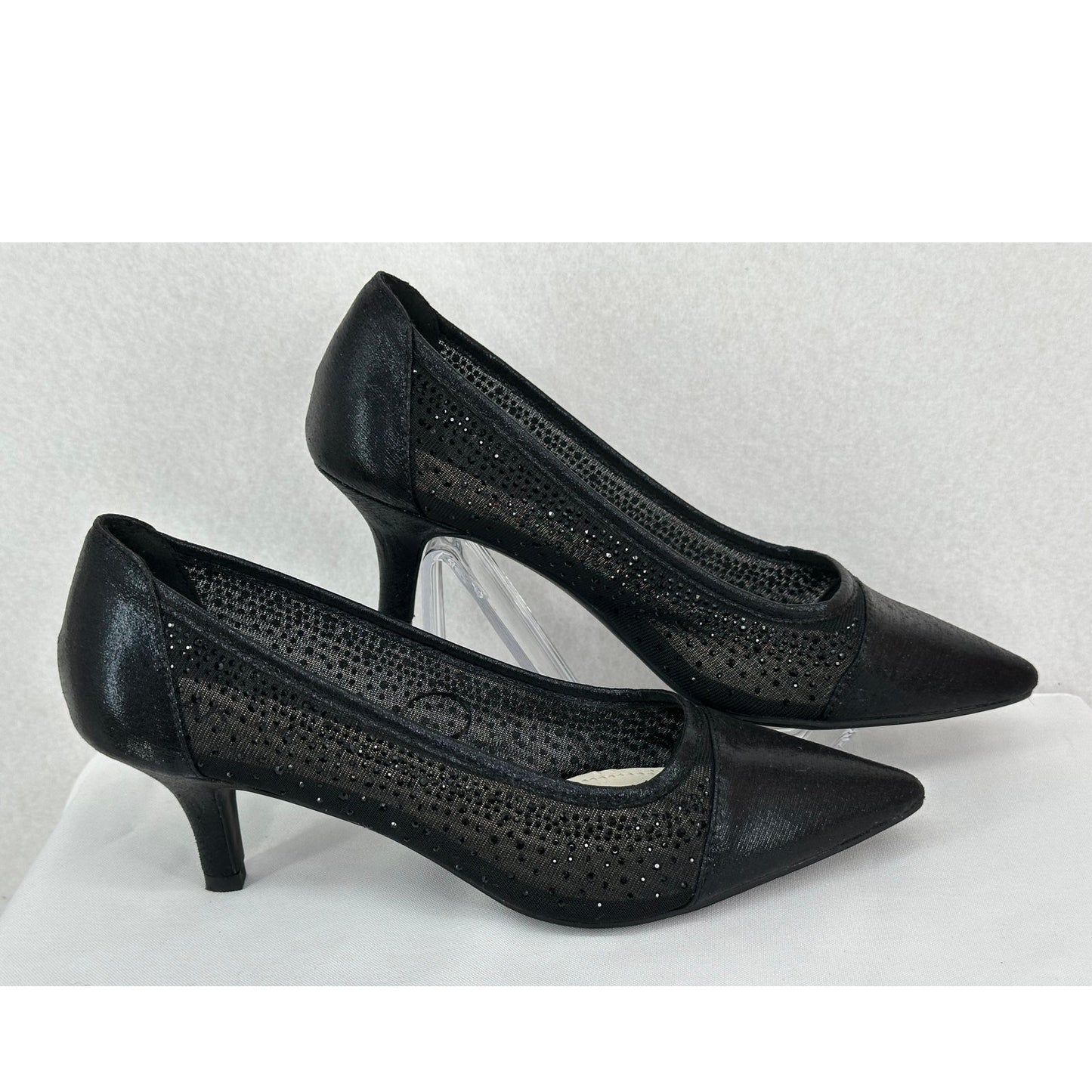 Anne Klein iflex Akfadira Black Pointed Toe Kitten Rhinestone Dress Heels 8.5