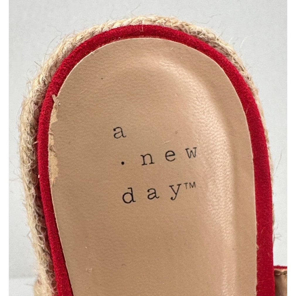 A New Day Red Bow Suede Platform Espadrille Summer Vacation Sandals 8 1/2