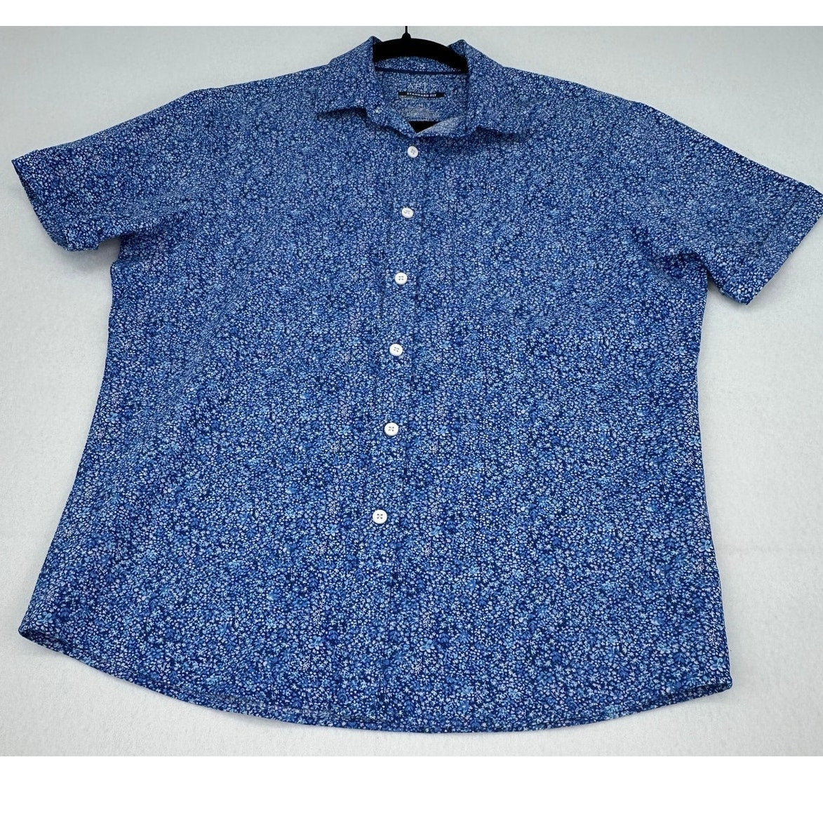 Apt 9 Blue Print Short Sleeve Button Down Shirt Standard Fit M