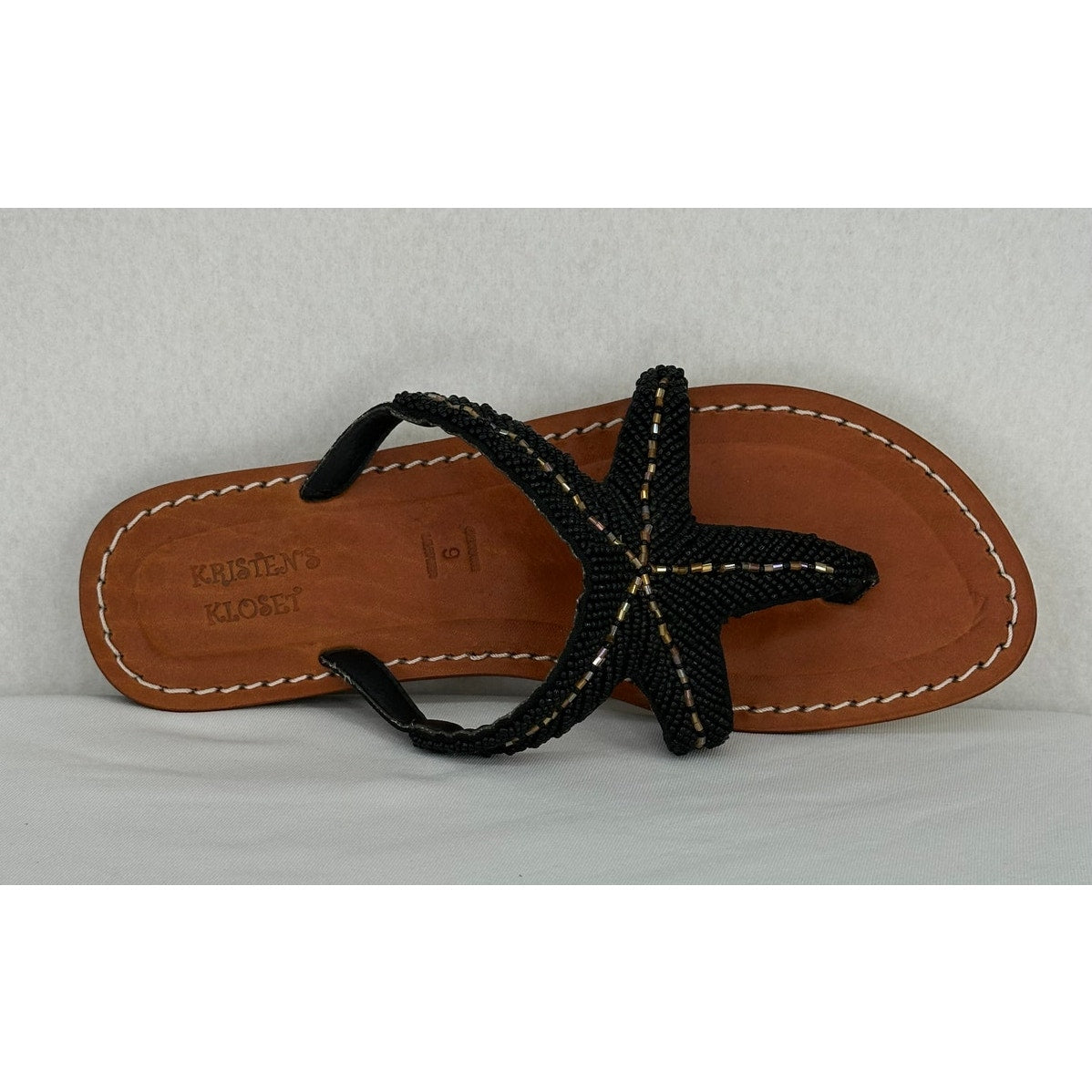 Kristens Kloset Beaded Starfish Thong Slide Beach Vacation Sandals Black 9