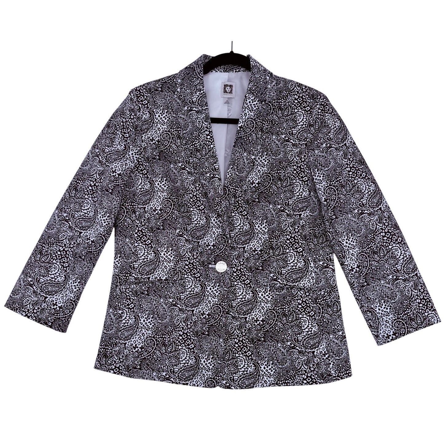 Anne Klein Black and White Paisley Print Blazer Workwear Business Office M