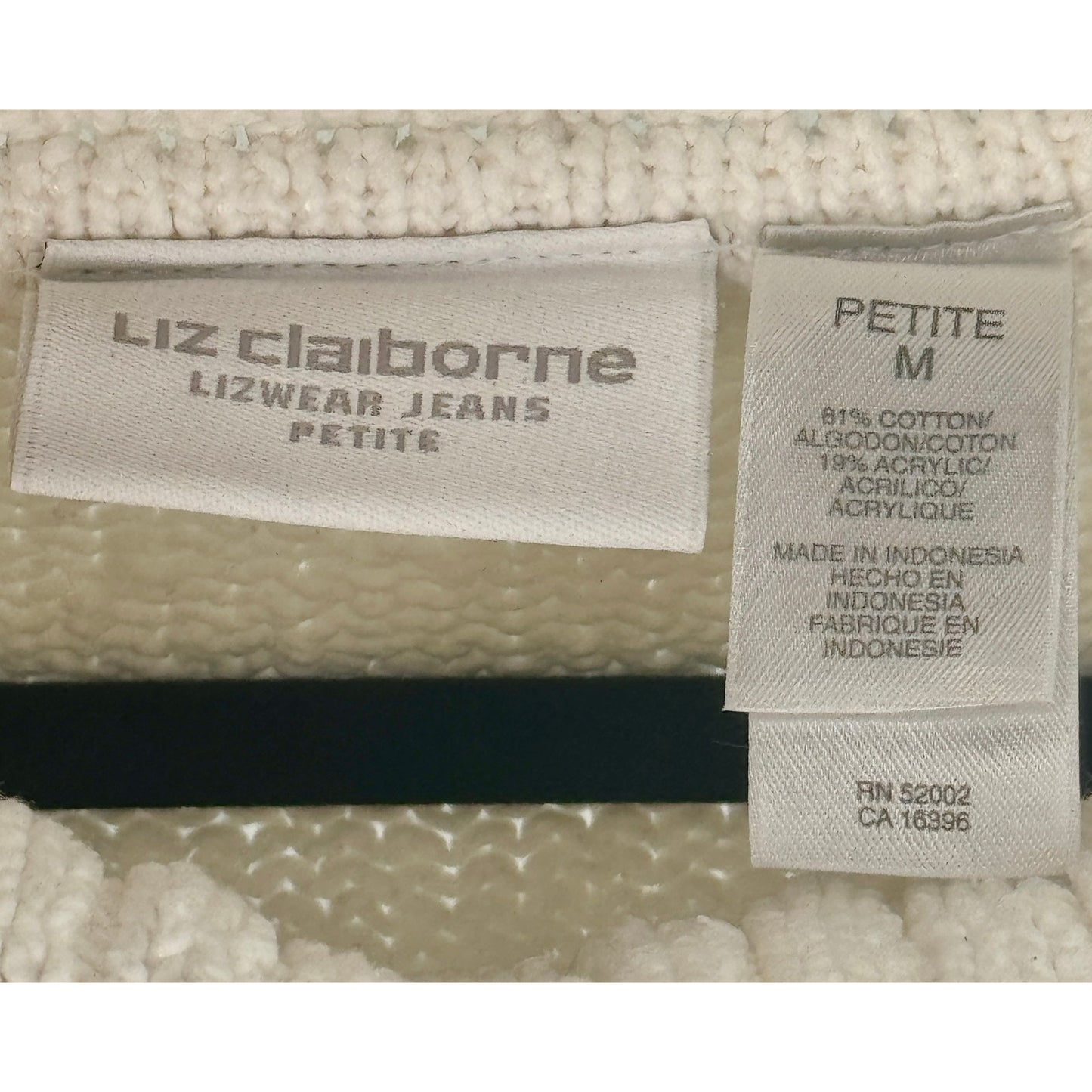 Liz Claiborne Lizwear Jeans White Cotton Chunky Knit Turtleneck Sweater Size Petite M
