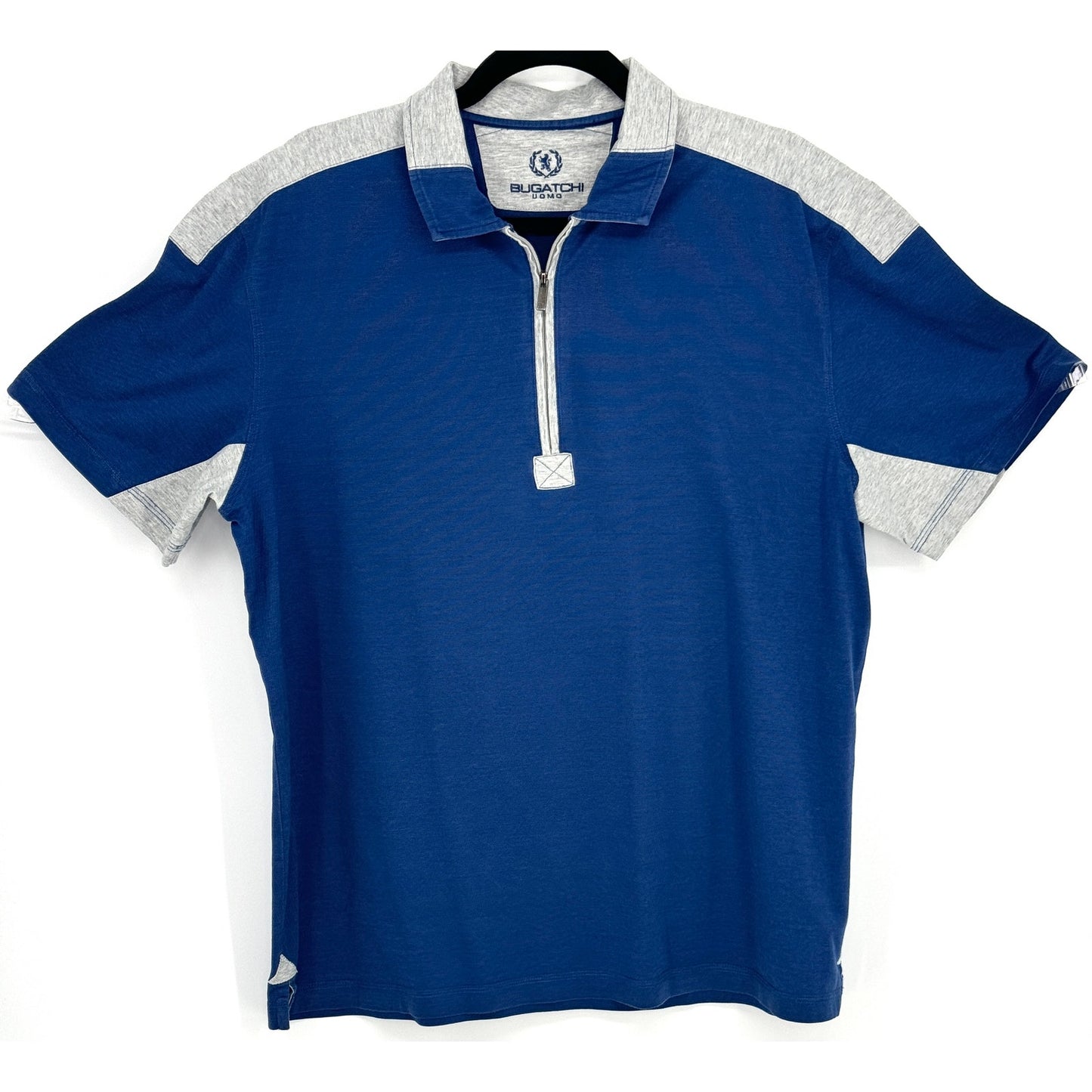 Bugatchi Blue Gray Half Zip Knit Polo Shirt Size L