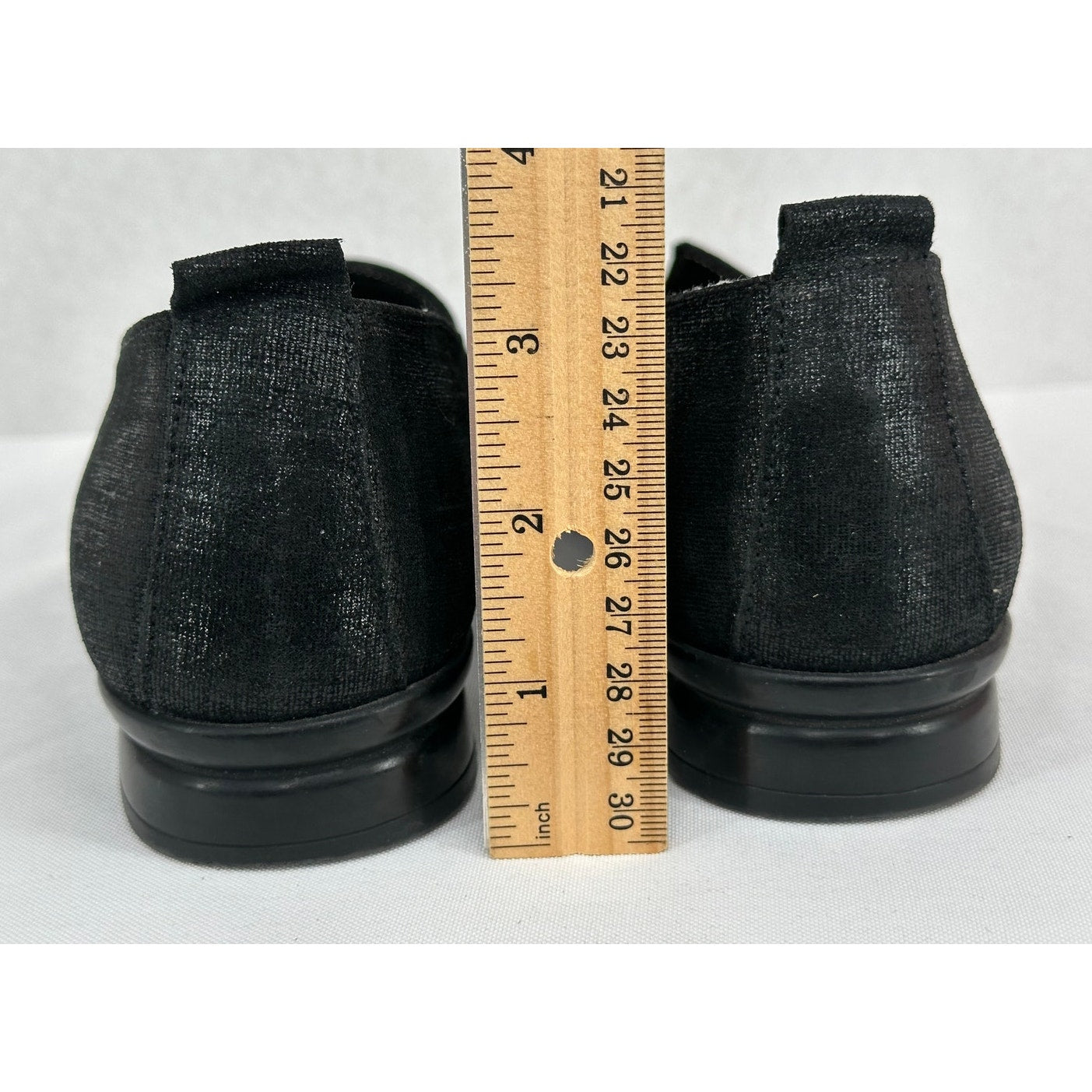 Sesto Meucci Italian Designer Black Shimmer Mini-Heel Slip On Loafers 7N