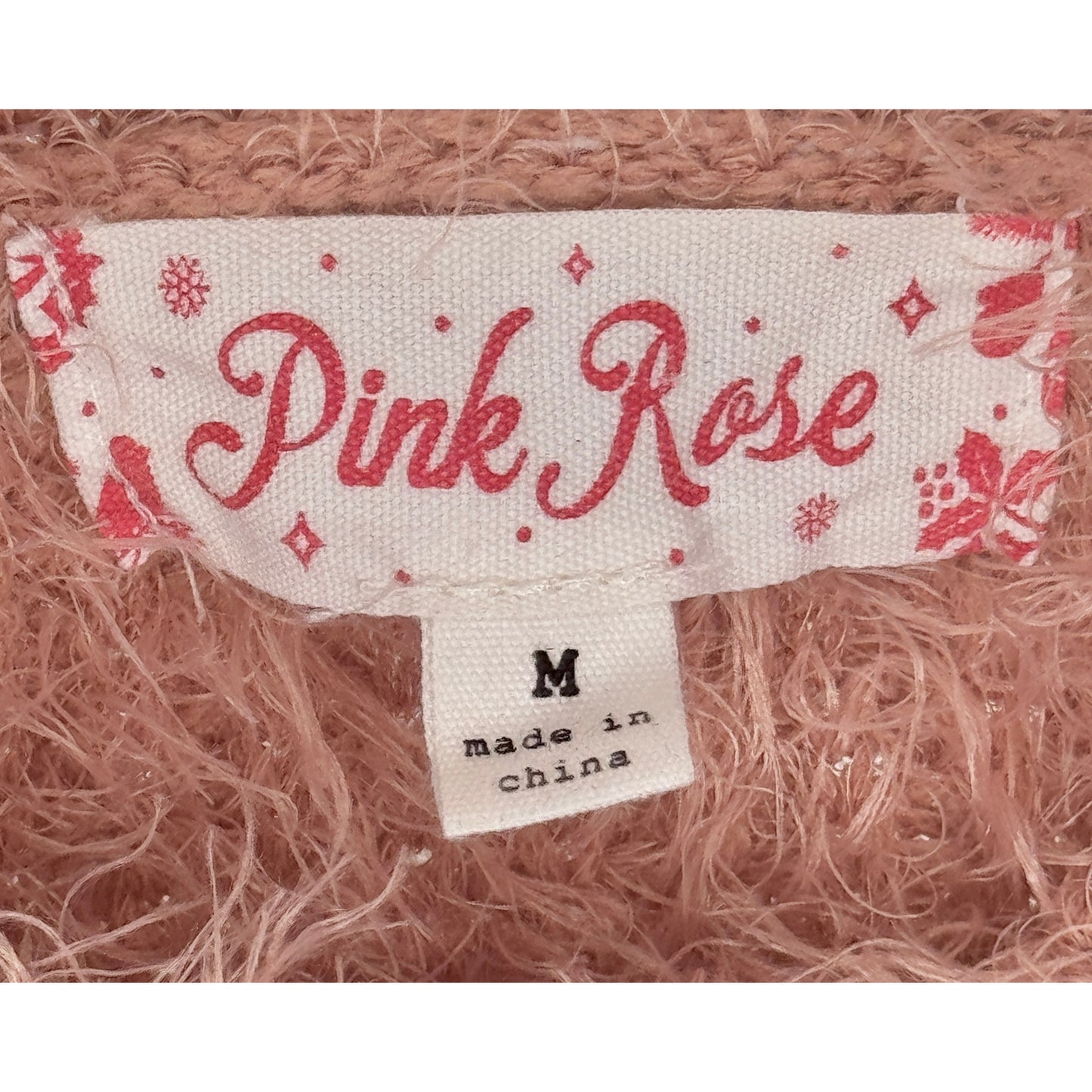 Pink Rose Eyelash Crewneck Pullover Sweater Size M