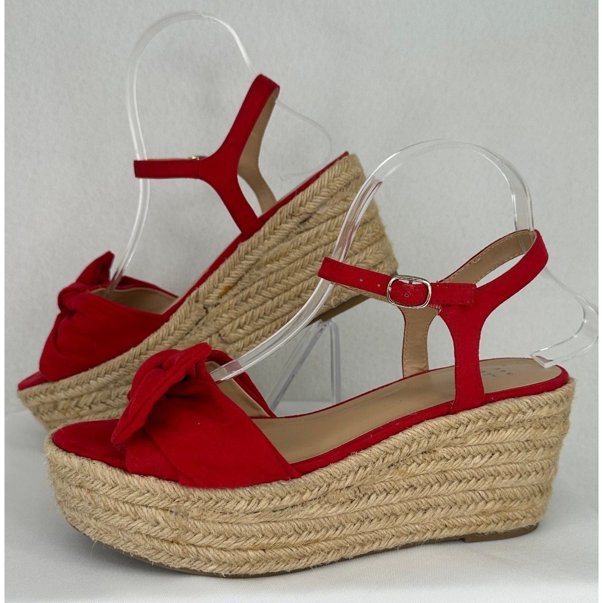 A New Day Red Bow Suede Platform Espadrille Summer Vacation Sandals 8 1/2