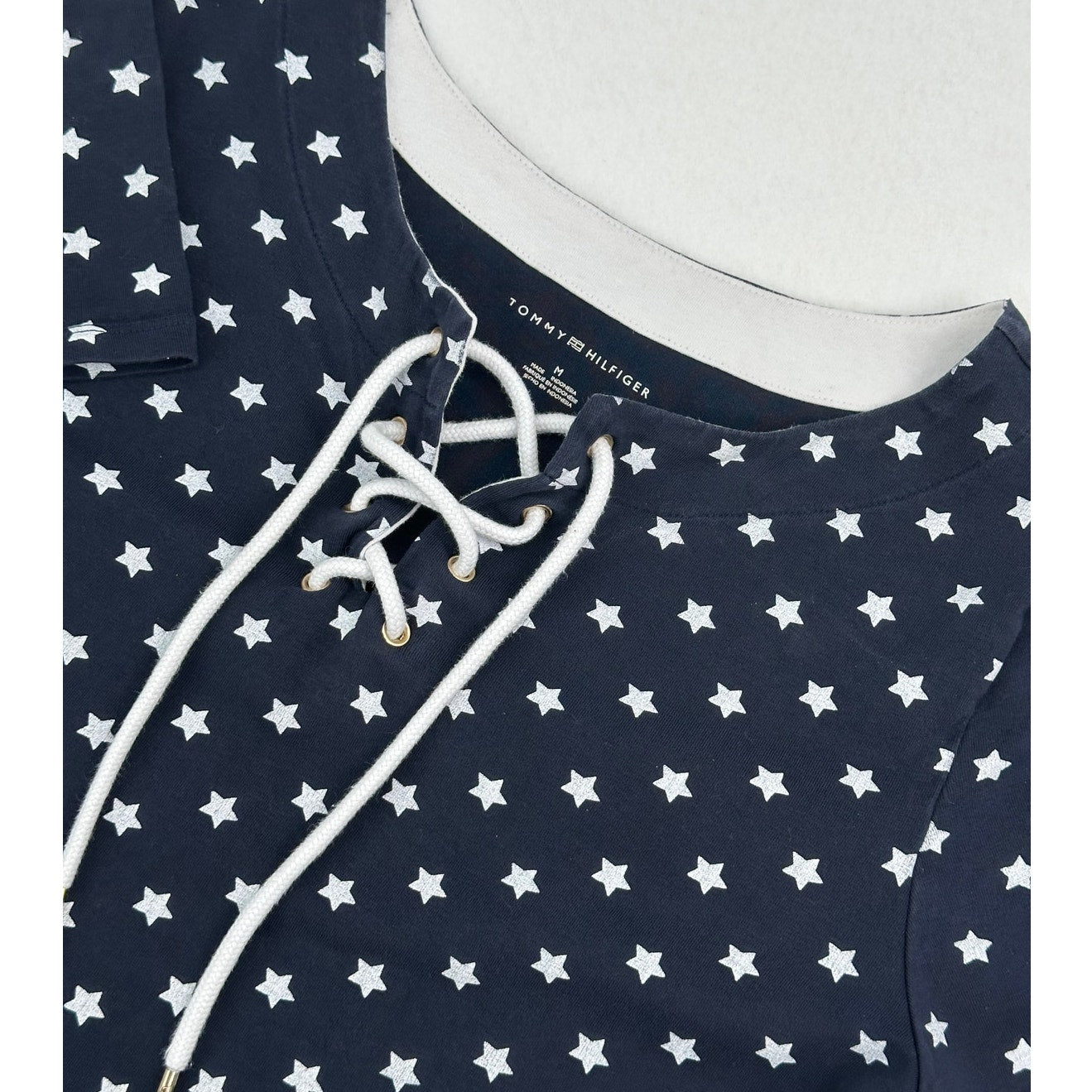 Tommy Hilfiger Navy with White Stars Lace Up Front T-Shirt Dress M