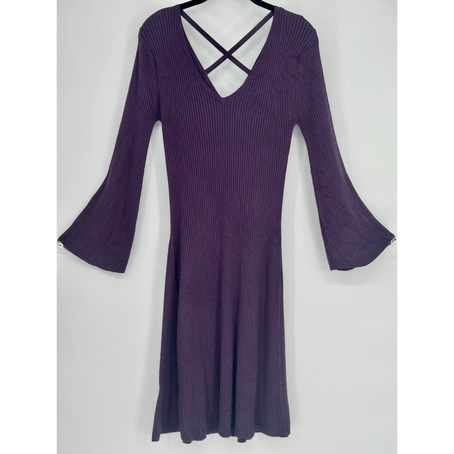Versona Knit Bell Sleeve Criss Cross Back Plumb Color Dress Size S