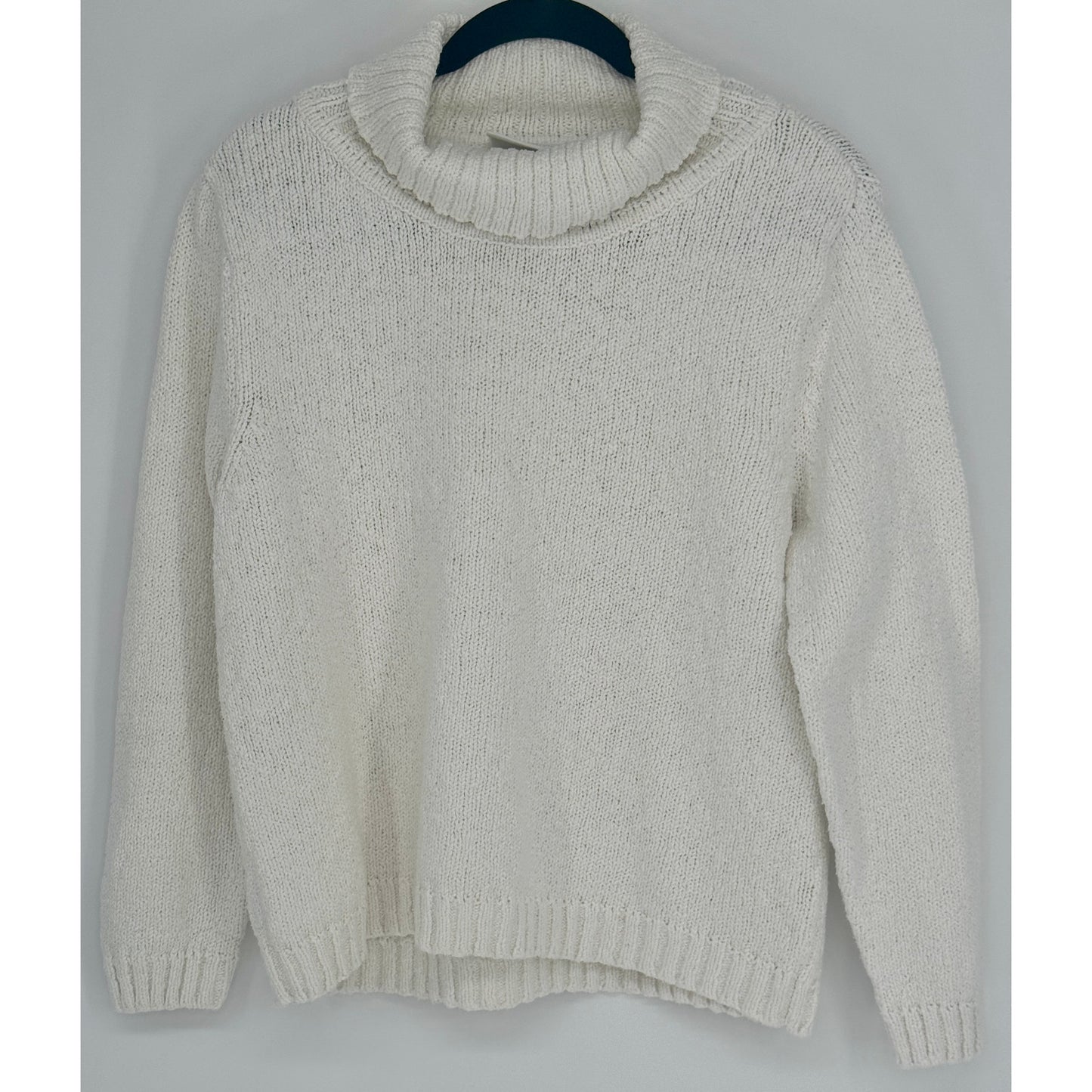 Liz Claiborne Lizwear Jeans White Cotton Chunky Knit Turtleneck Sweater Size Petite M