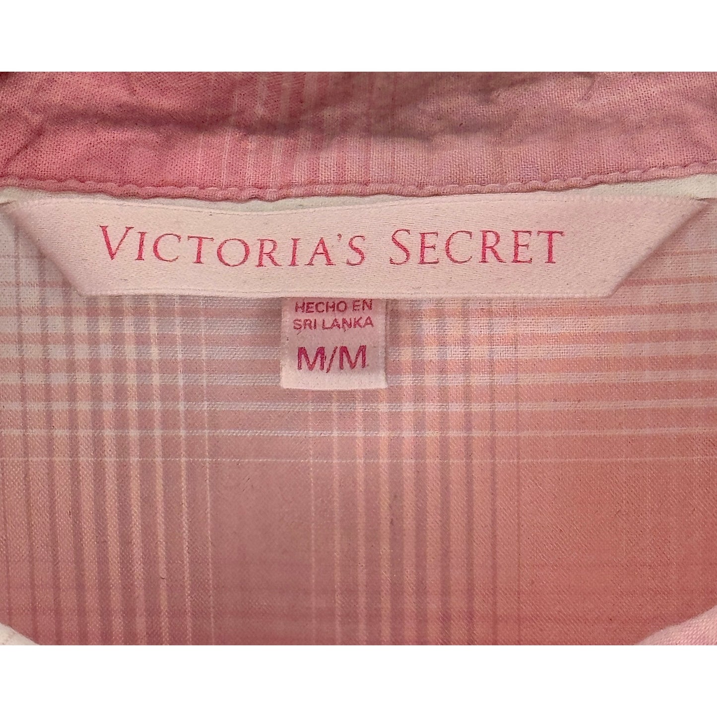 Victoria Secret long Sleeve Pink Plaid Sleepwear Shirt Womens Size M