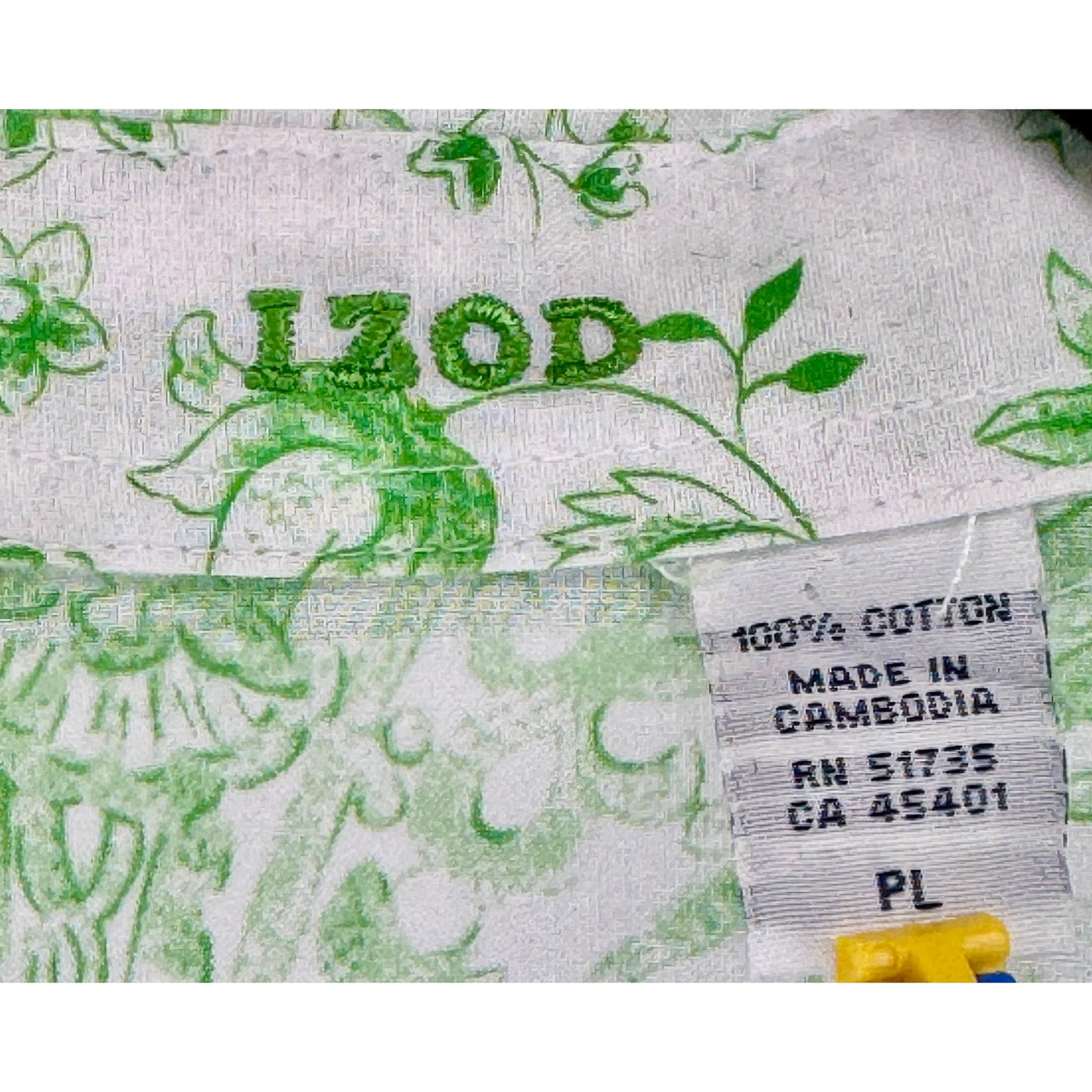 IZOD White with Green Print Paisley Button Shirt size PL
