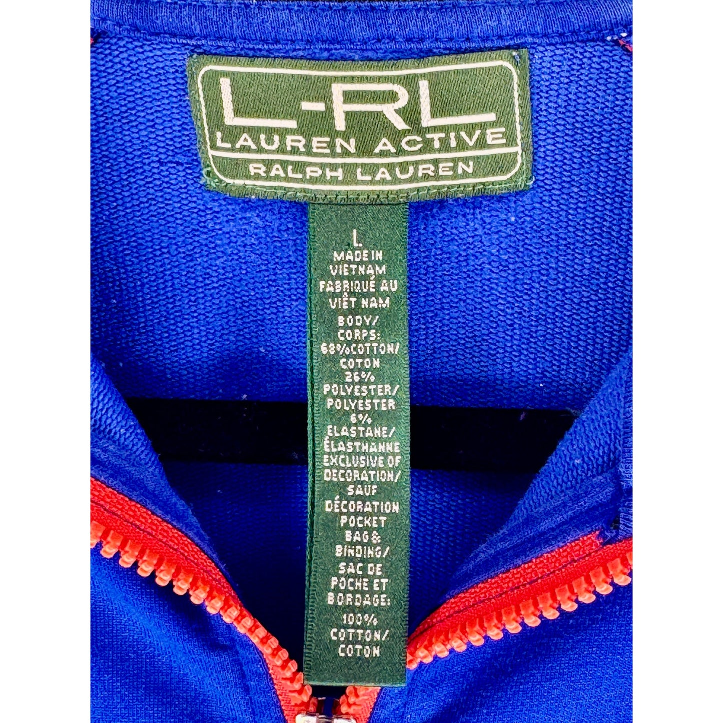 LRL Lauren Active Zip Royal Blue Athletic Track Jacket Large