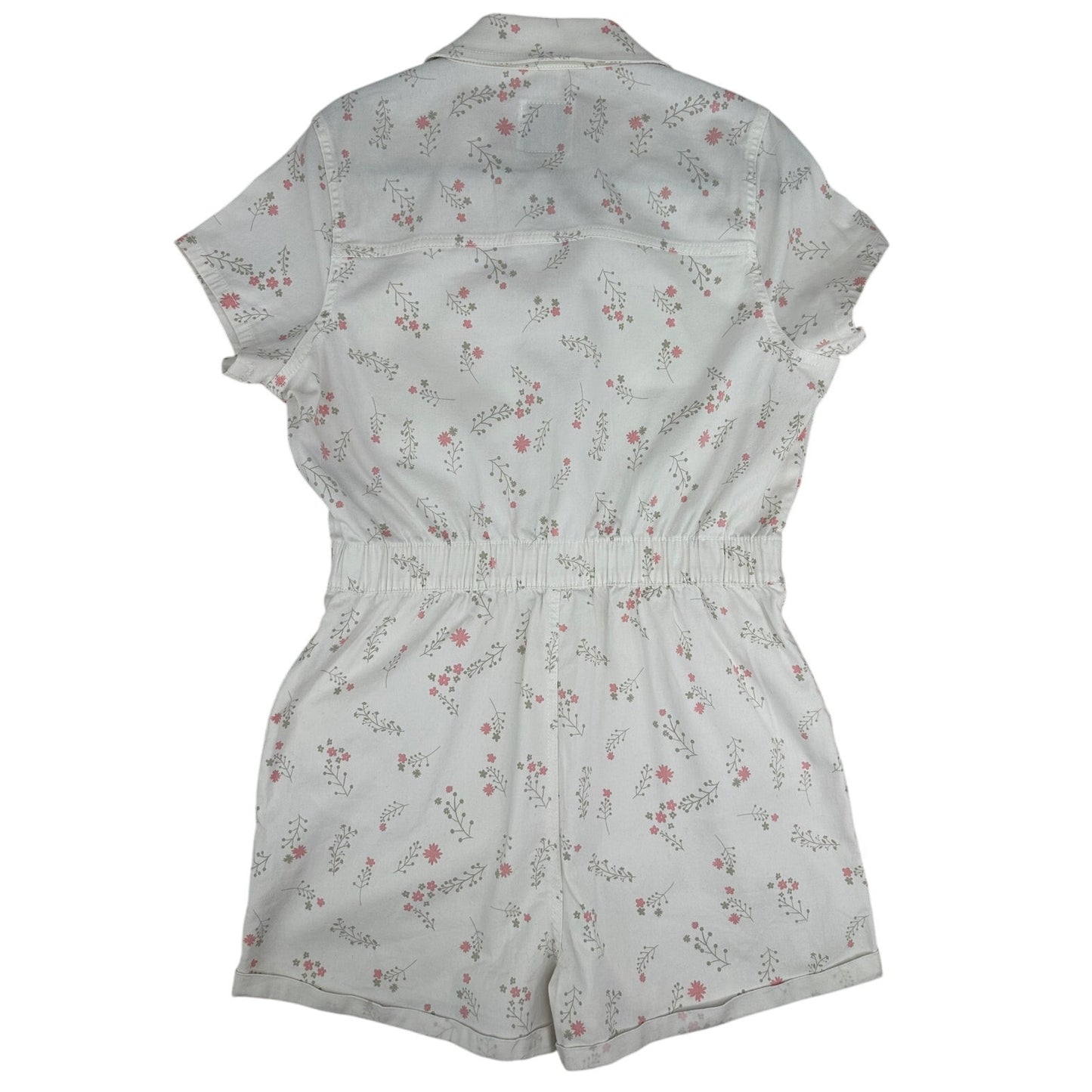 Celebrity Pink Cream with Pink Flowers Short Boilersuit Romper Button Up L 11-13