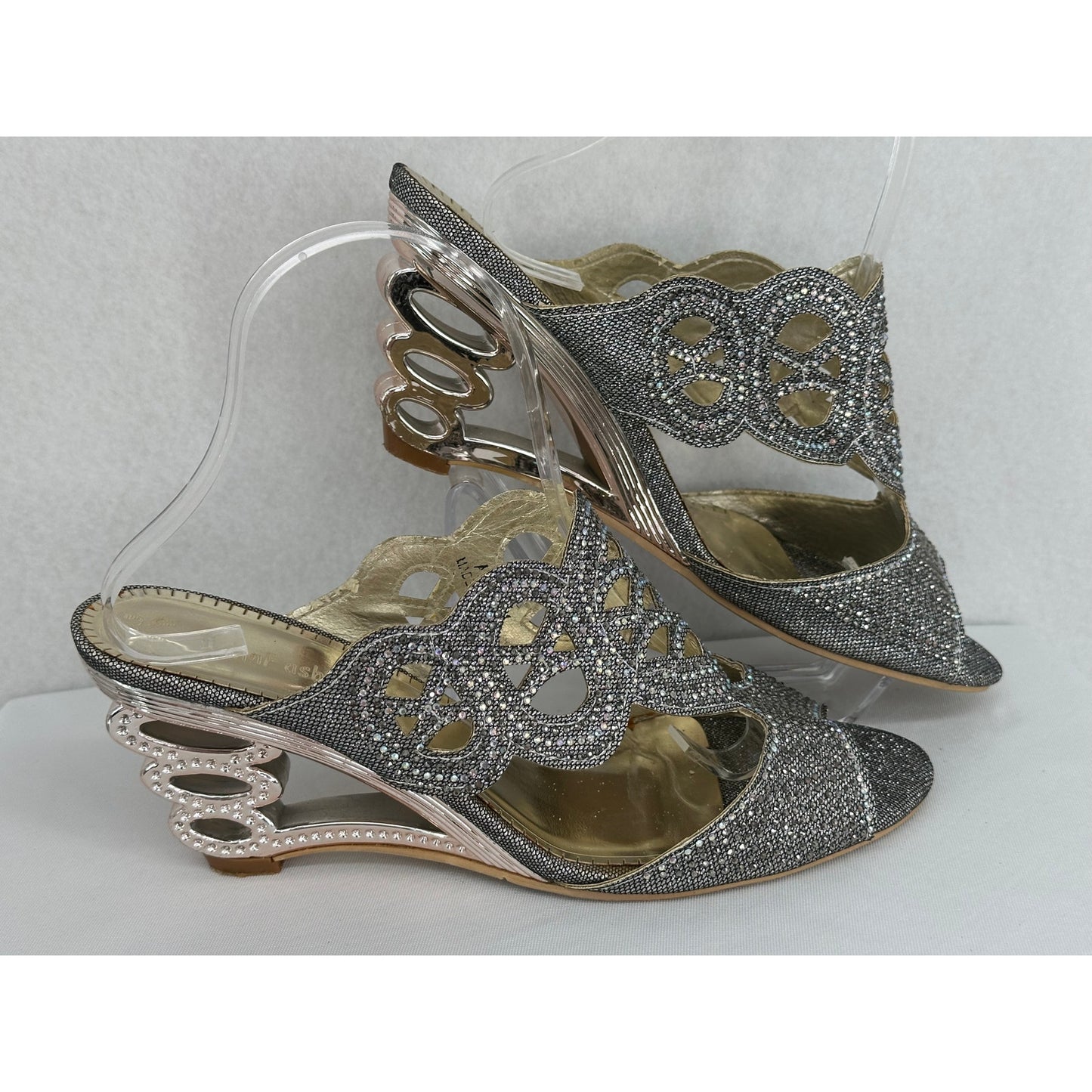 John Fashion Rhinestone Beaded Slip On Wedges Wedding Party Holiday 11