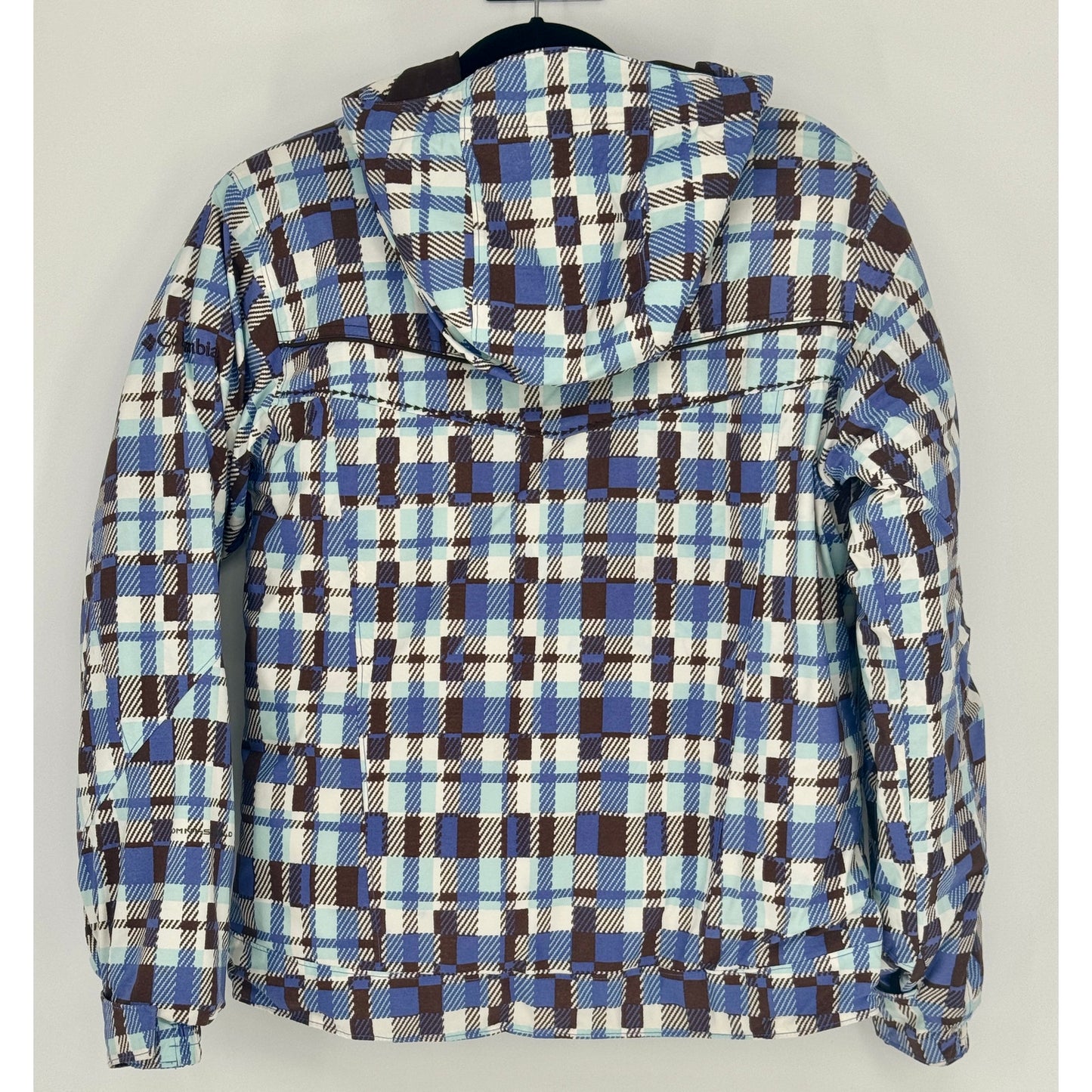 Columbia Youth 14/16 Winter Hooded Periwinkle Brown White Plaid Snow Coat