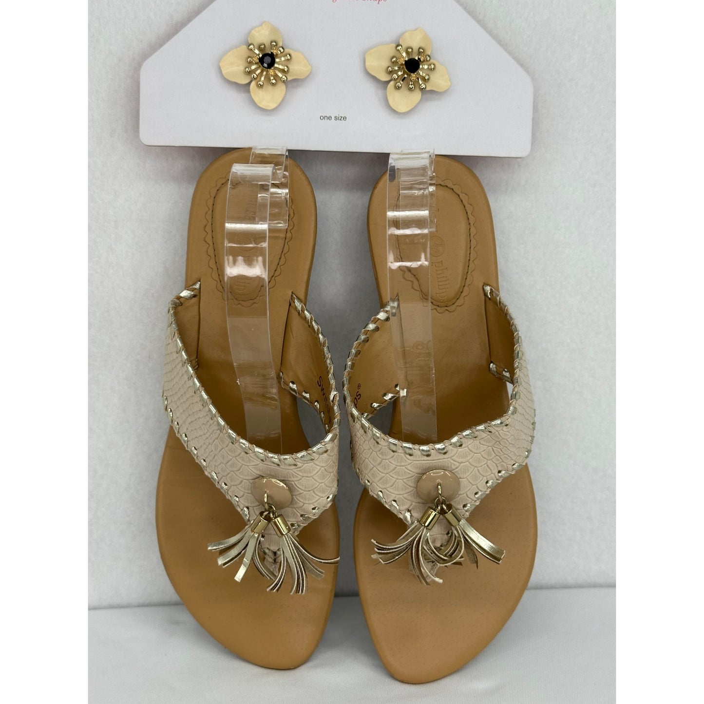 Lindsay Phillips Tan Switch Flops Interchangeable Tassels Flowers Sandals 9