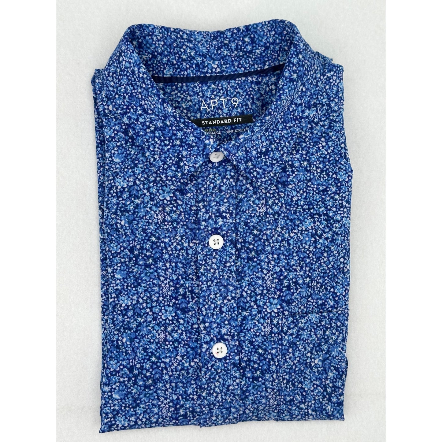 Apt 9 Blue Print Short Sleeve Button Down Shirt Standard Fit M
