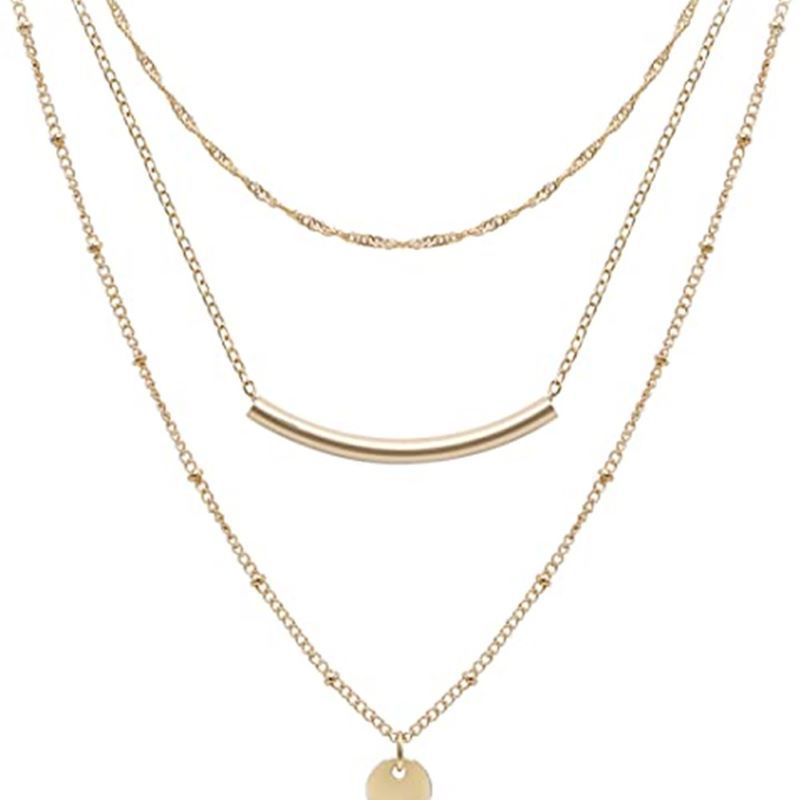 Round Tube Pendant Multi-Layer Necklace