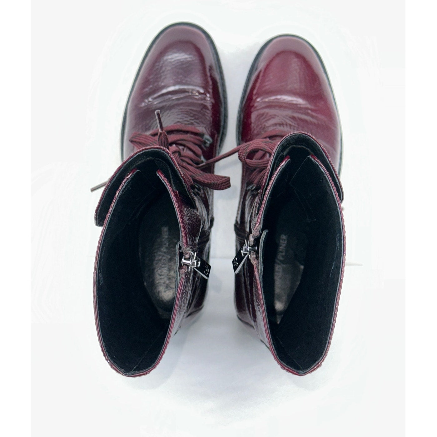 Donald J Pliner Elyas Burgundy Patent Leather Lugged Sole Moto Boots 7.5M