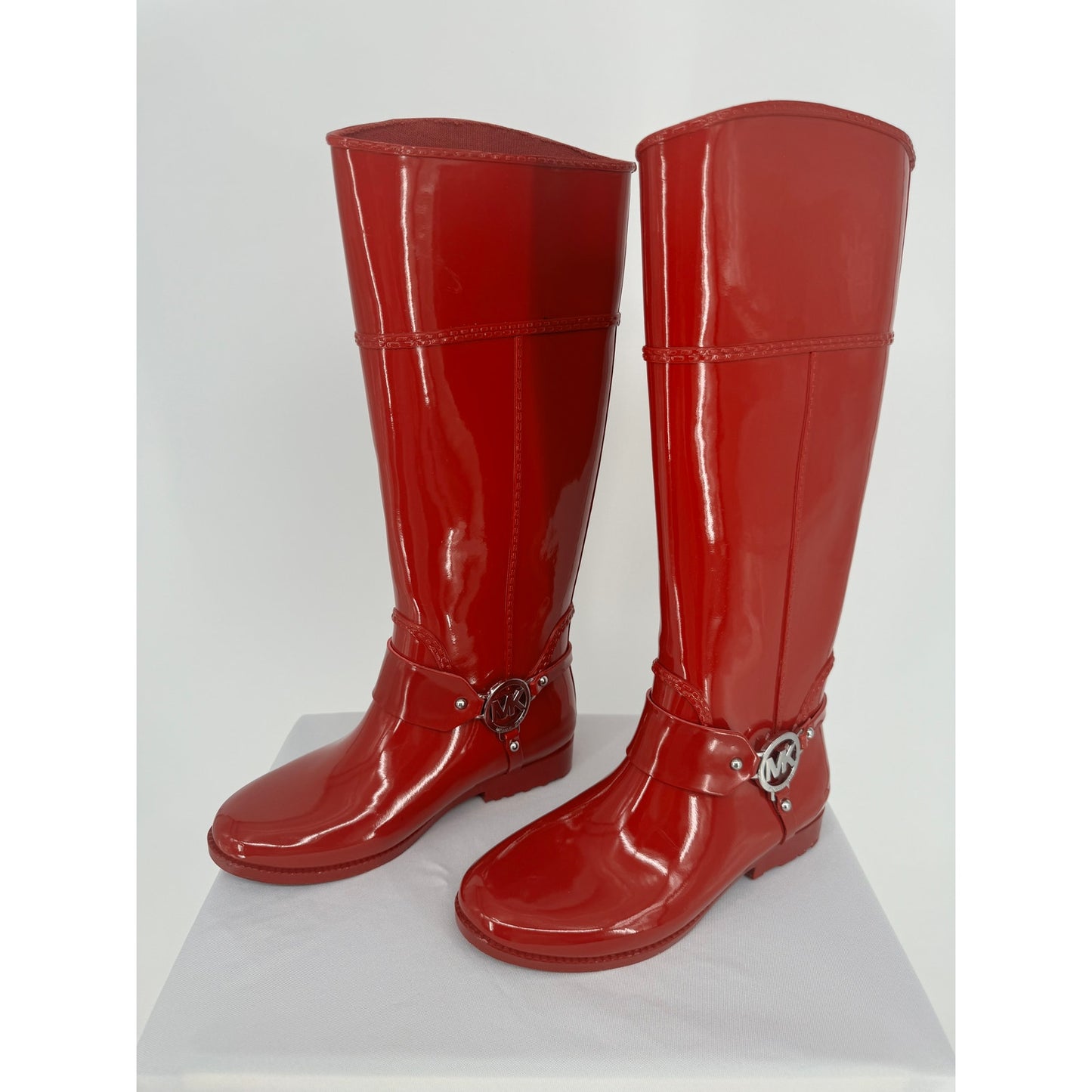 Michael Kors Fulton Harness Rain Boots Red Cabin City Fall Spring Chic Size 6