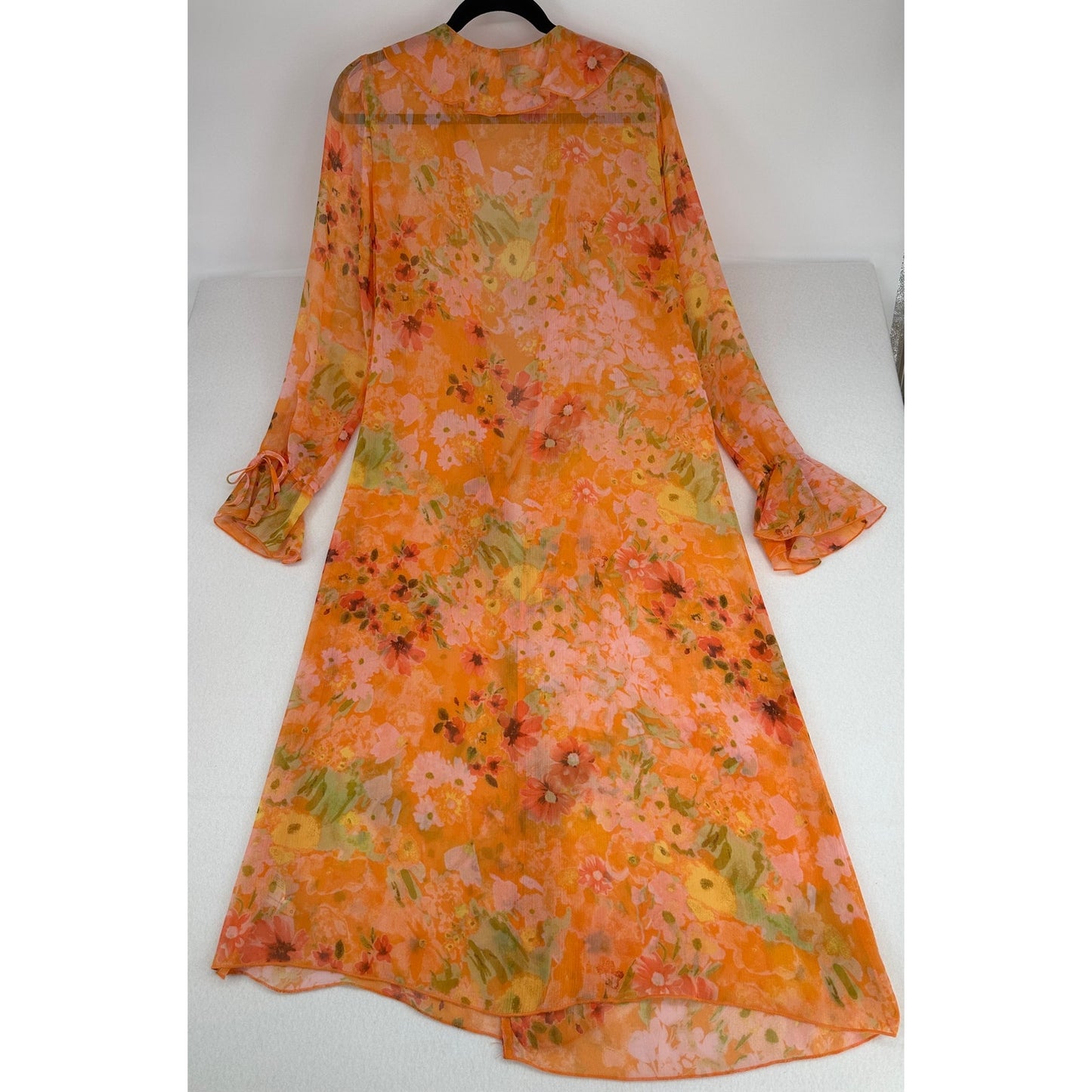 Wild Fable Ruffle Floral Orange Sheer Duster Cover Up Jacket Kimono Boho M