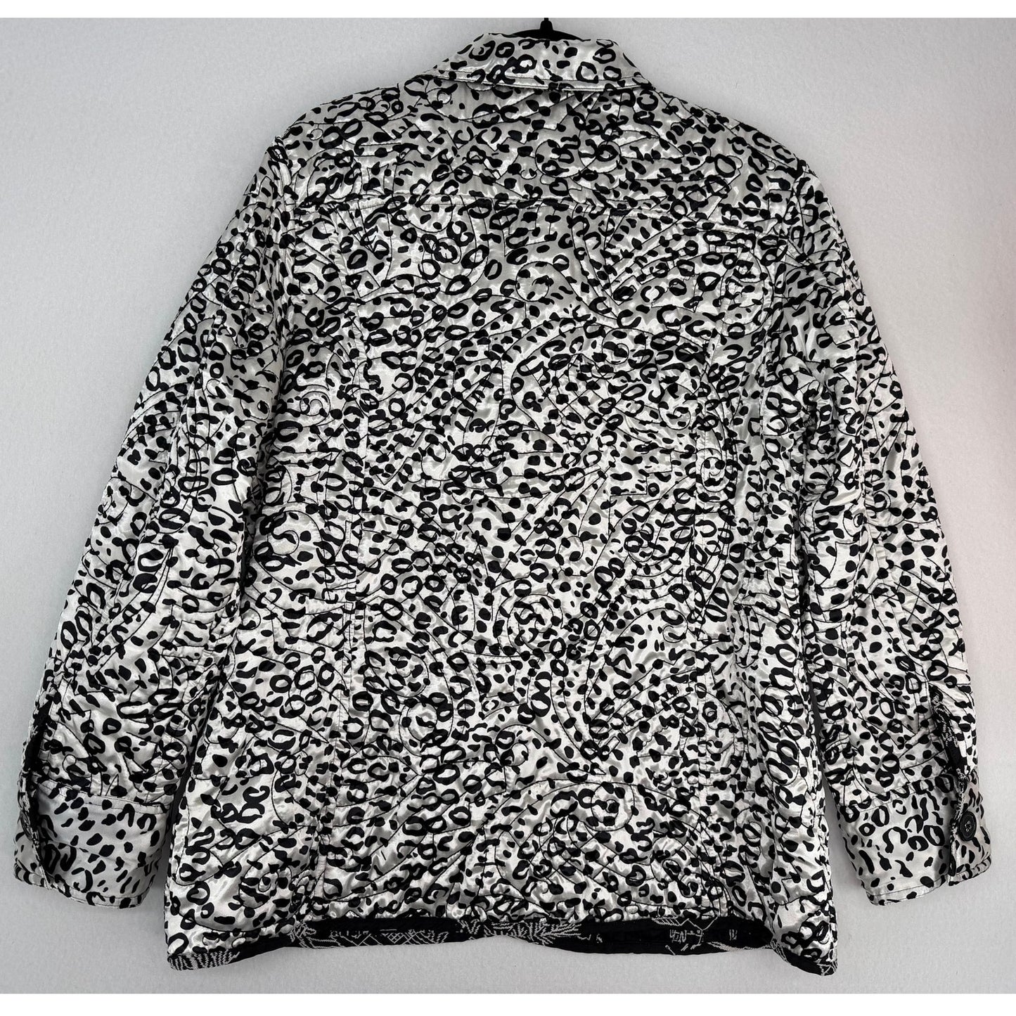 Chicos Pagoda Asian Black White Silk Blend Reversible Embroidered Jacket 4 XXL/20