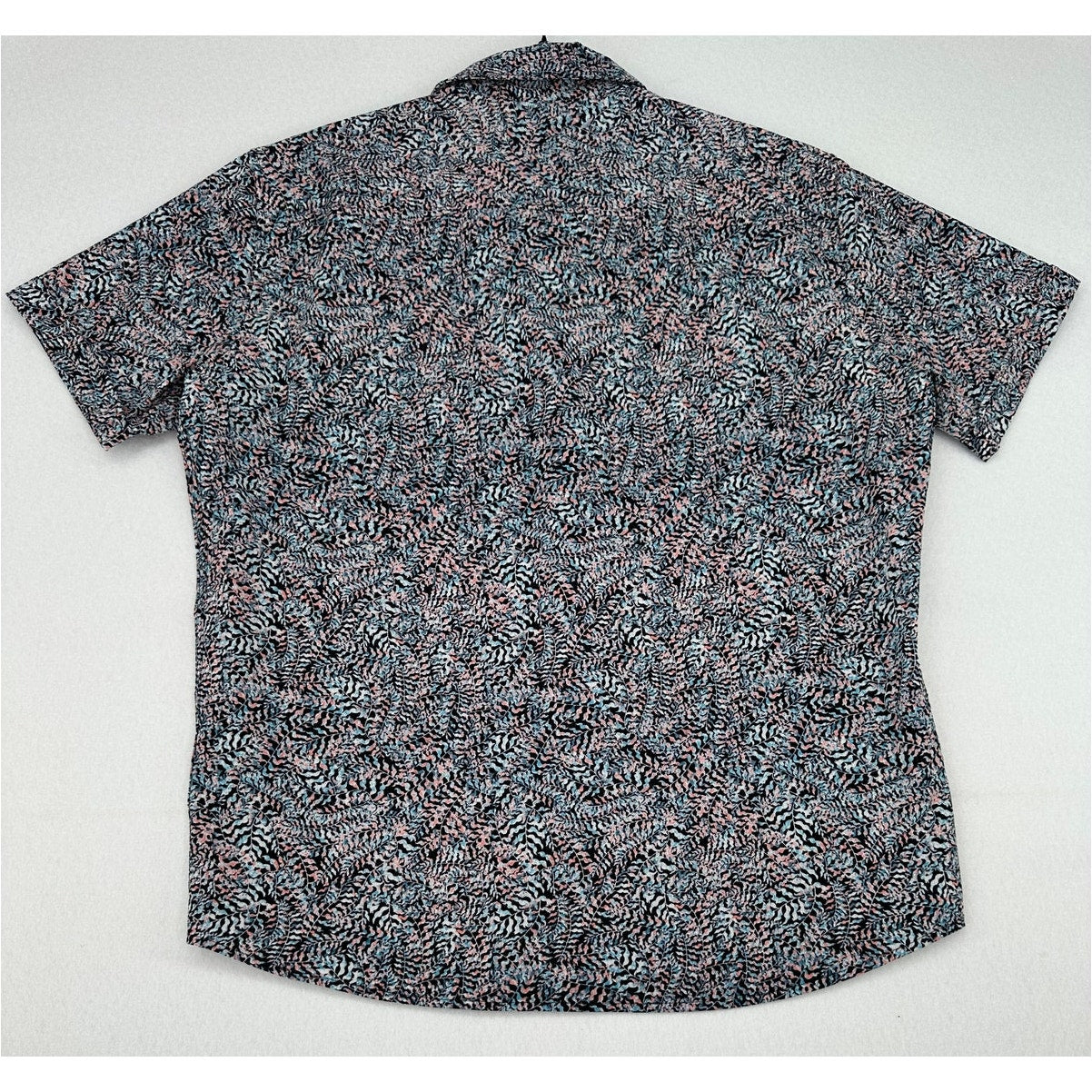 Apt 9 Standard Fit Button Down Black w/Fern Design Short Sleeve M