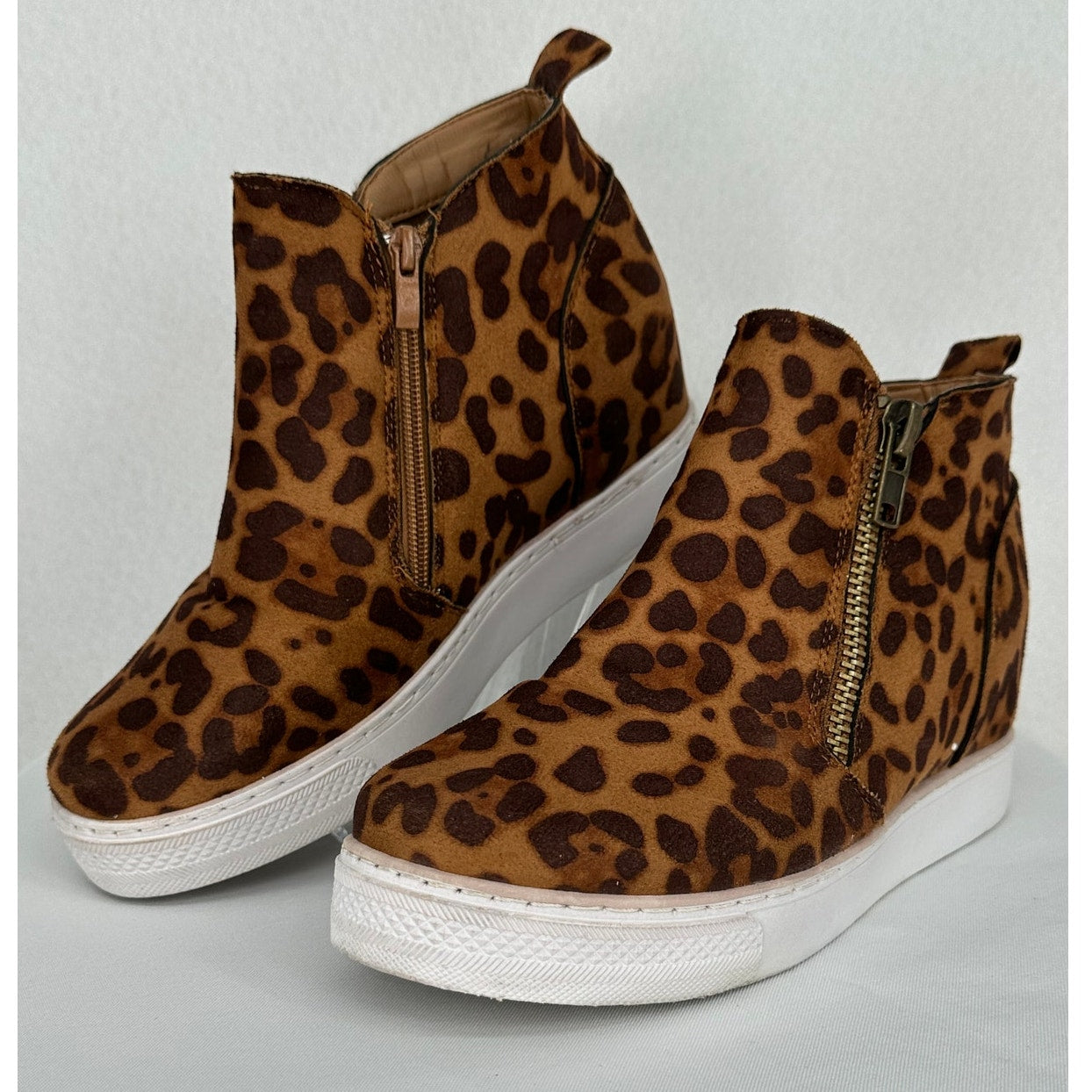 Bamboo Rise Leopard Print Sneaker Wedge Women's Fashion Suede Ankle Boots 8.5