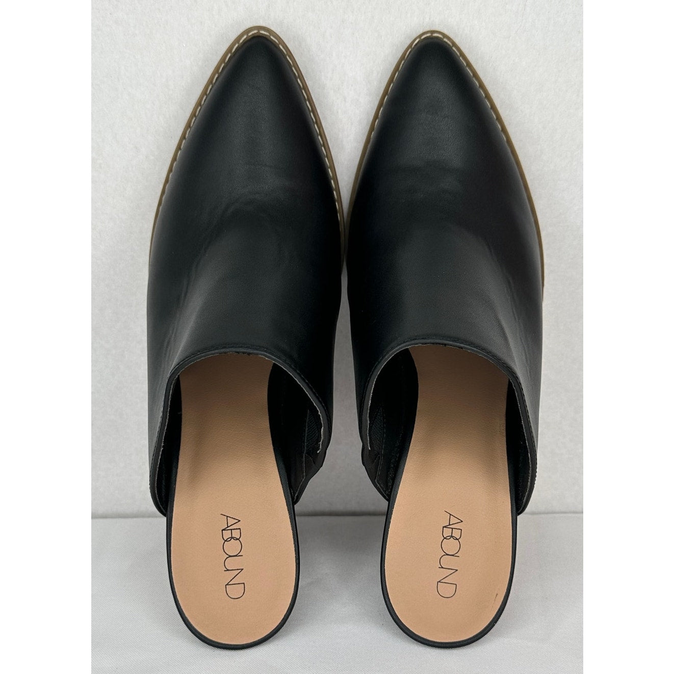Abound Maya Black Block Heel Pointed Toe Mule Slip On Faux Leather 9M