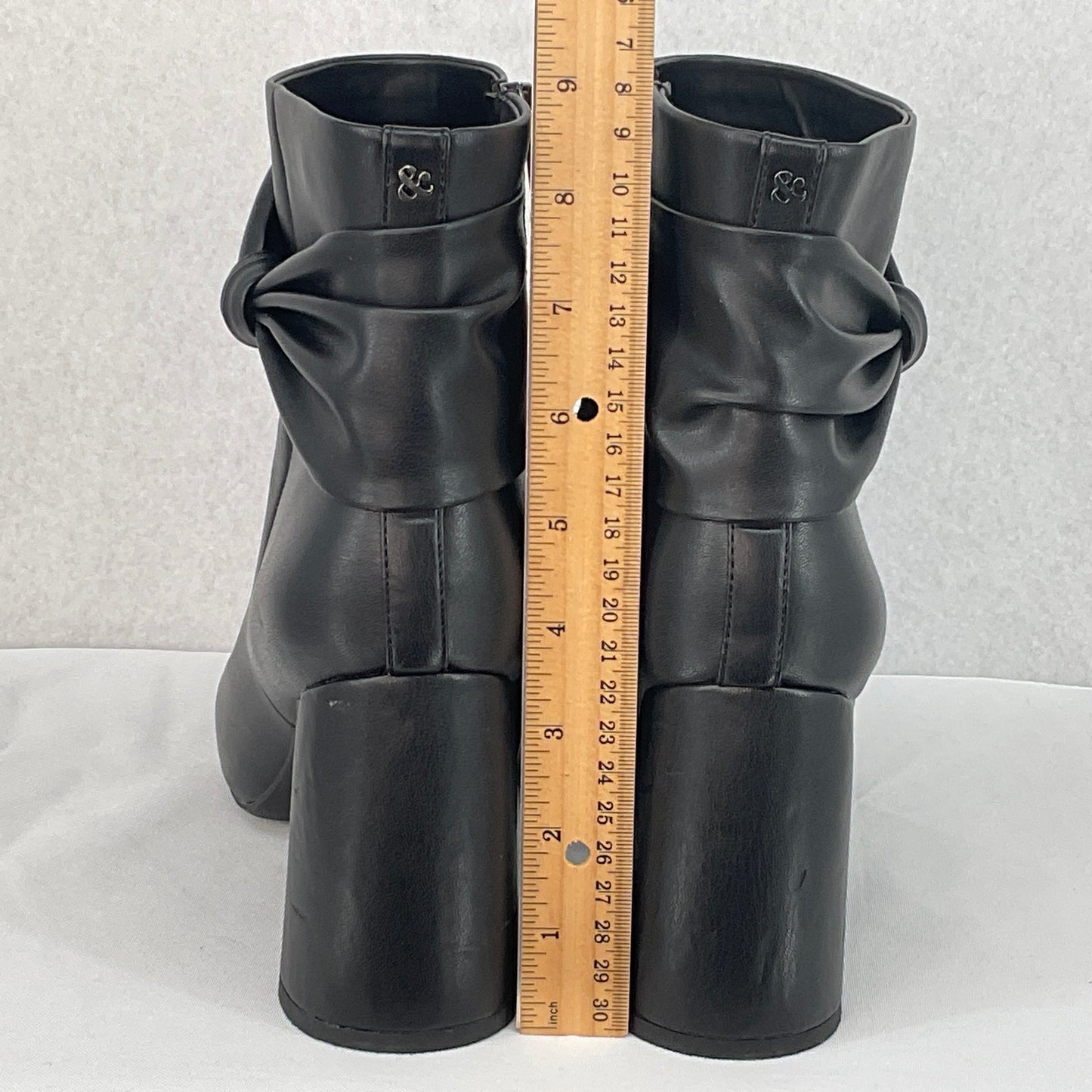 Sam & Libby Black Ankle Boots w/ Cinch Bow, Side Zip, Women's Size 9