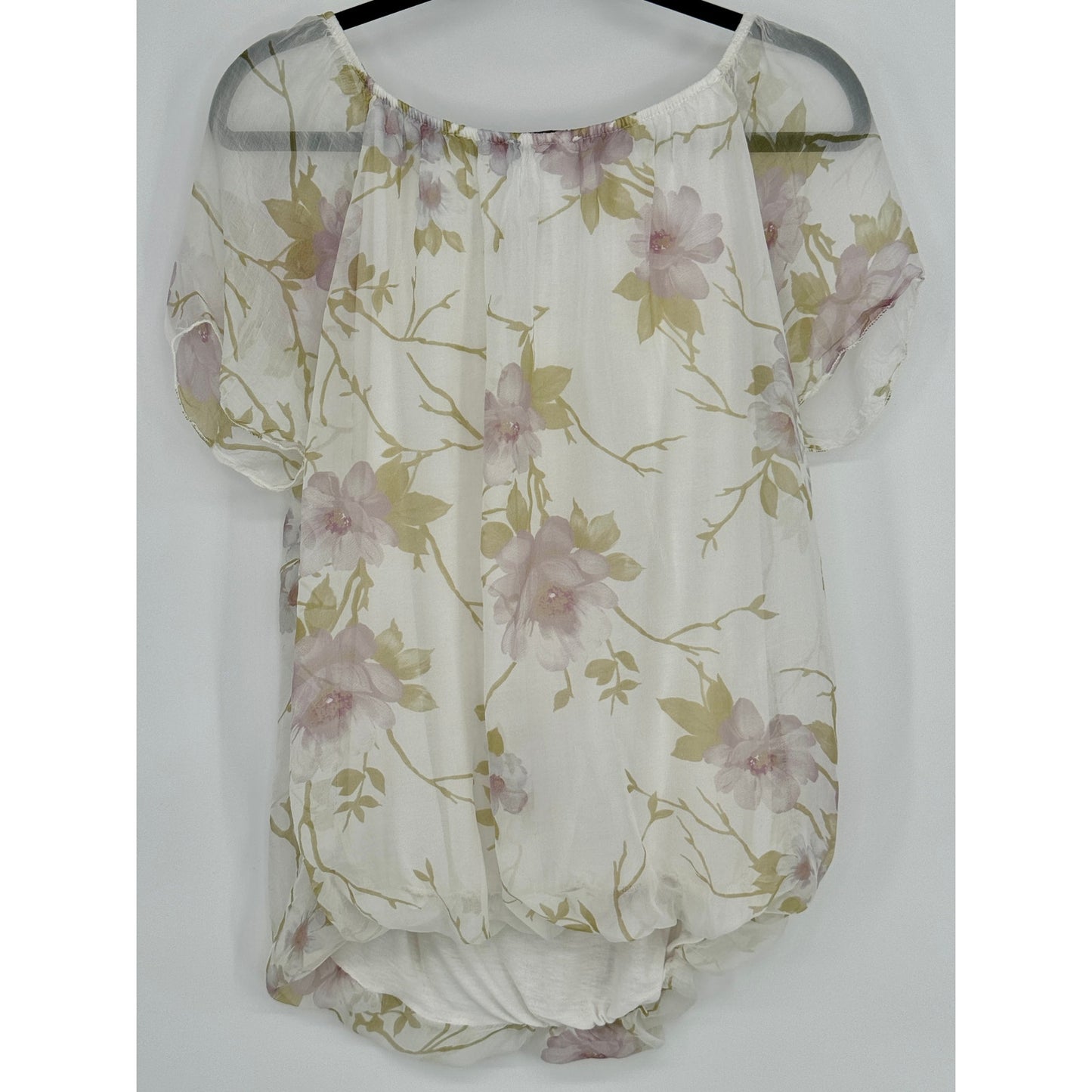 Viola Borghi Sheer Sleeve Blouse Peasant Balloon Hem Top Silk Size M