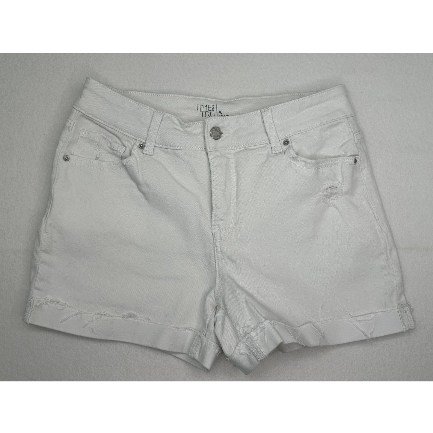 Time and Tru Distressed Cuffed White Jean Shorts Size 8