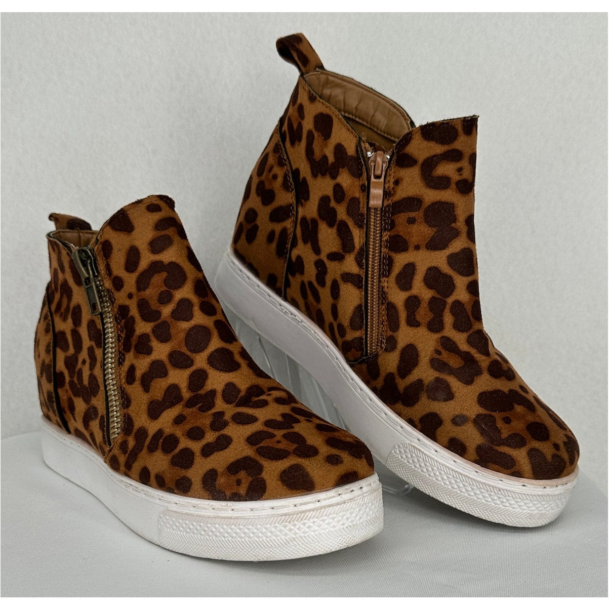 Bamboo Rise Leopard Print Sneaker Wedge Women's Fashion Suede Ankle Boots 8.5