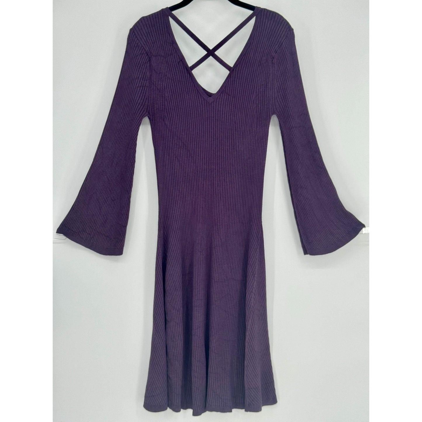 Versona Knit Bell Sleeve Criss Cross Back Plumb Color Dress Size S