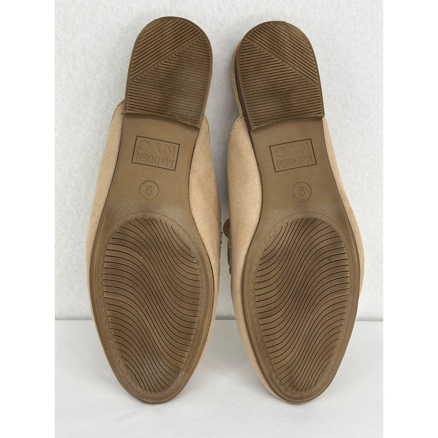 Madden NYC Mule Slip On Flats Tan with Gold Chain Accent 9