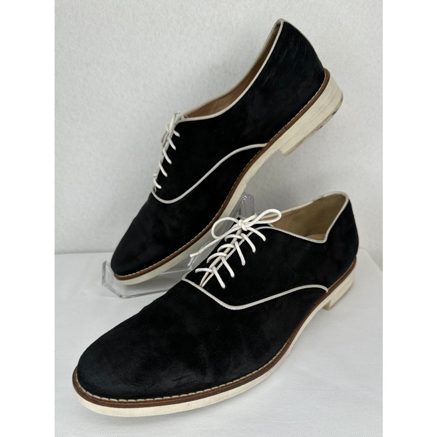 J Crew Piped Mercer Black Suede Loafers B7952 Size 9 1/2