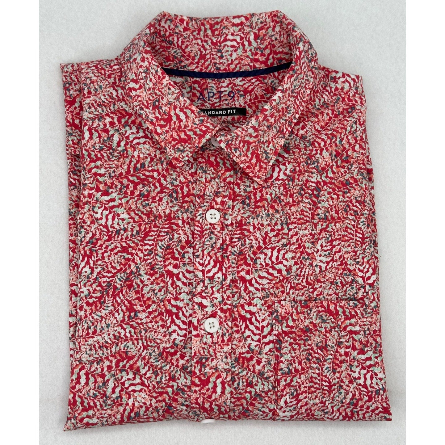 Apt 9 Red Fern Print Button Down Standard Fit Short Sleeve Shirt M
