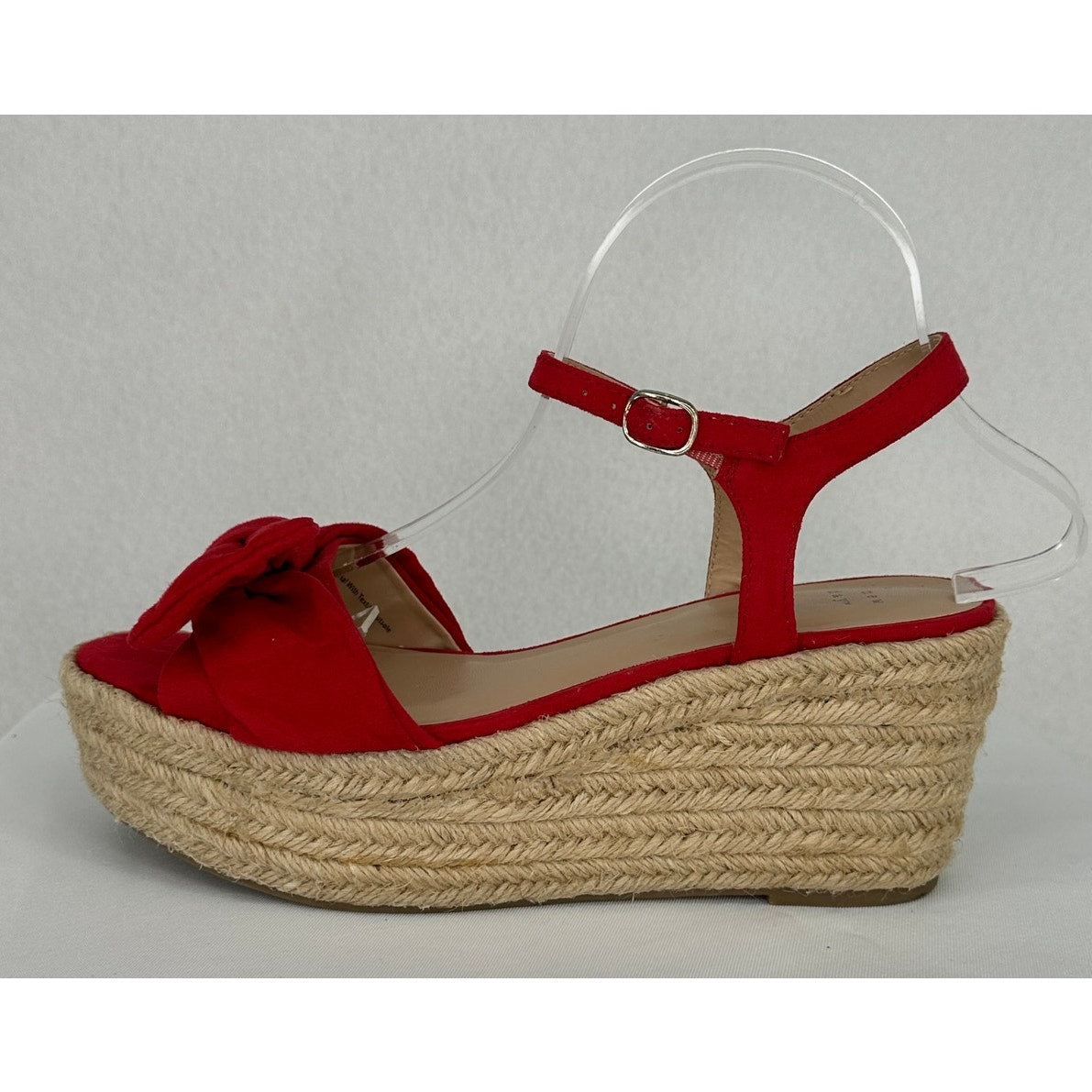 A New Day Red Bow Suede Platform Espadrille Summer Vacation Sandals 8 1/2
