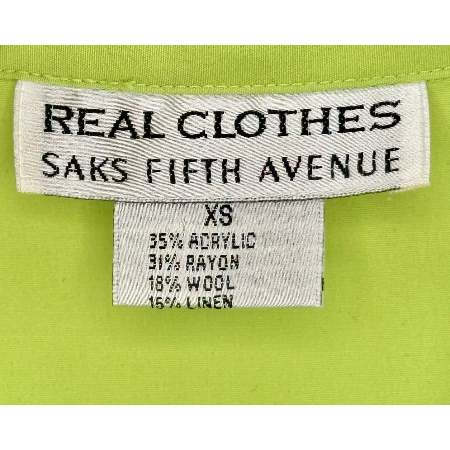 Real Clothes Saks Fifth Avenue Women Lime Green Button Down Shirt Size XS