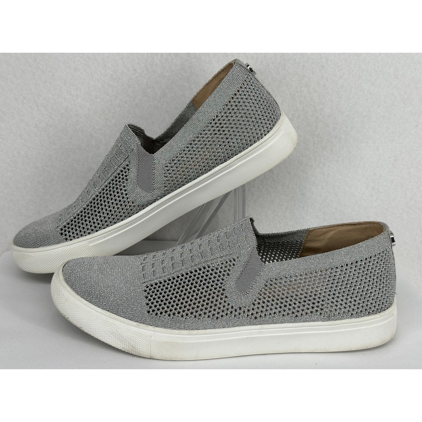 Steve Madden Freeda Stretch Knit Metallic Silver Slip On Sneakers 8.5