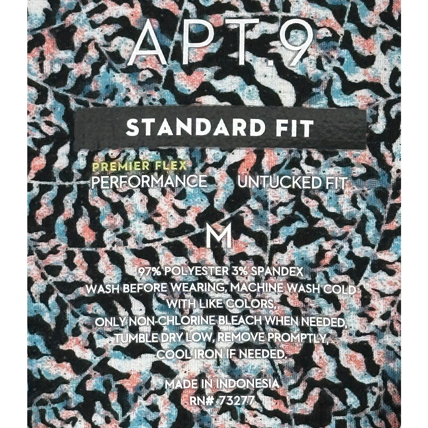 Apt 9 Standard Fit Button Down Black w/Fern Design Short Sleeve M