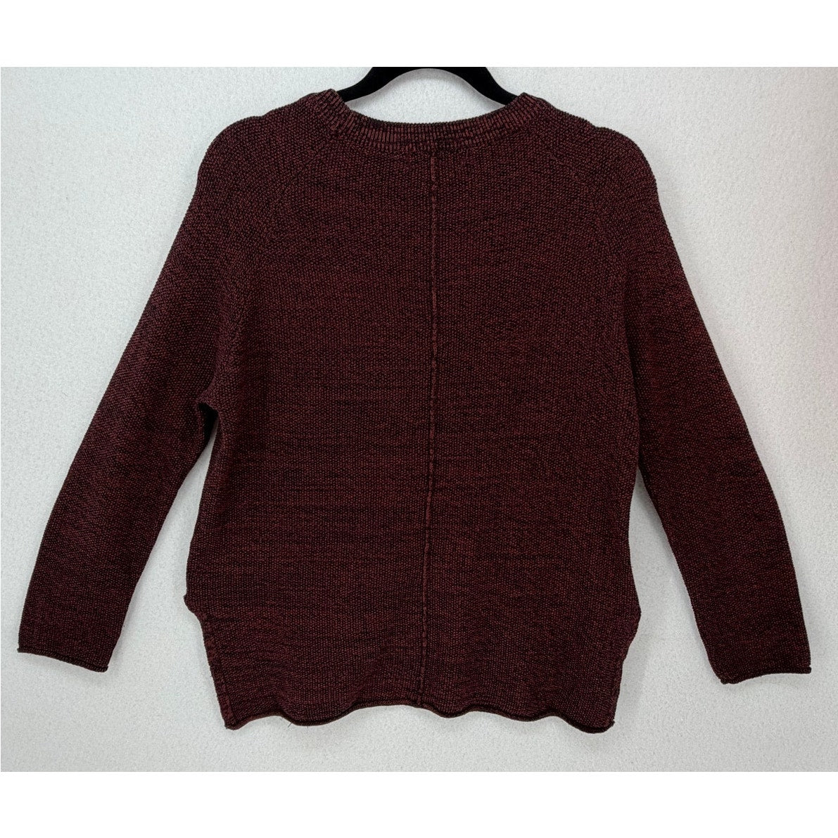 Cotton : On Burgundy Black Exposed Seam Hi Low Raglan Long Sleeve Sweater M