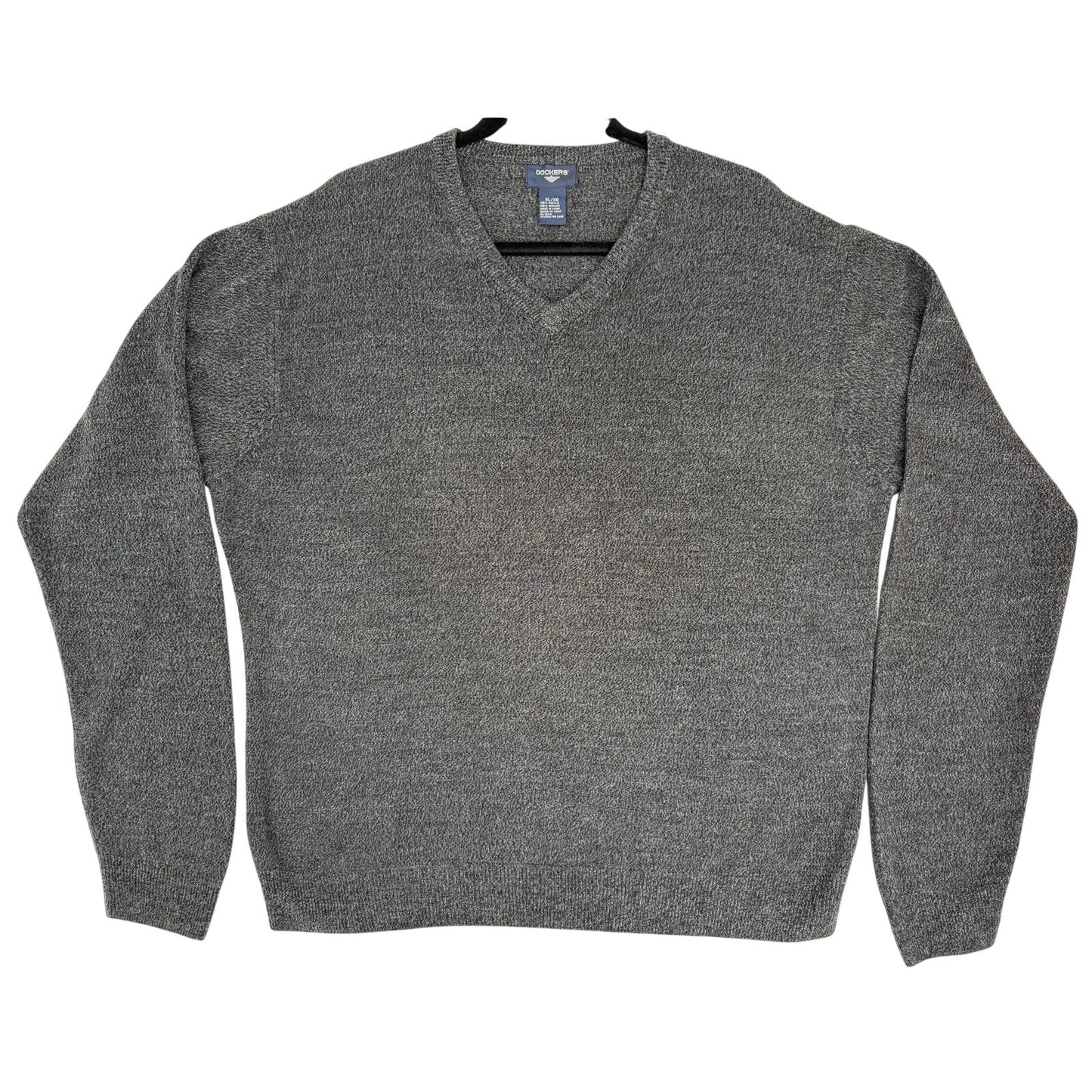 Dockers Dark Marled Gray V Neck Lightweight Pullover Long Sleeve Sweater XL