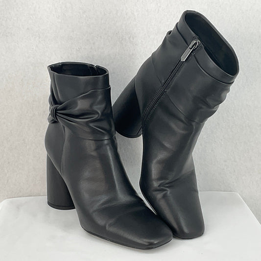 Sam & Libby Black Ankle Boots w/ Cinch Bow, Side Zip, Women's Size 9