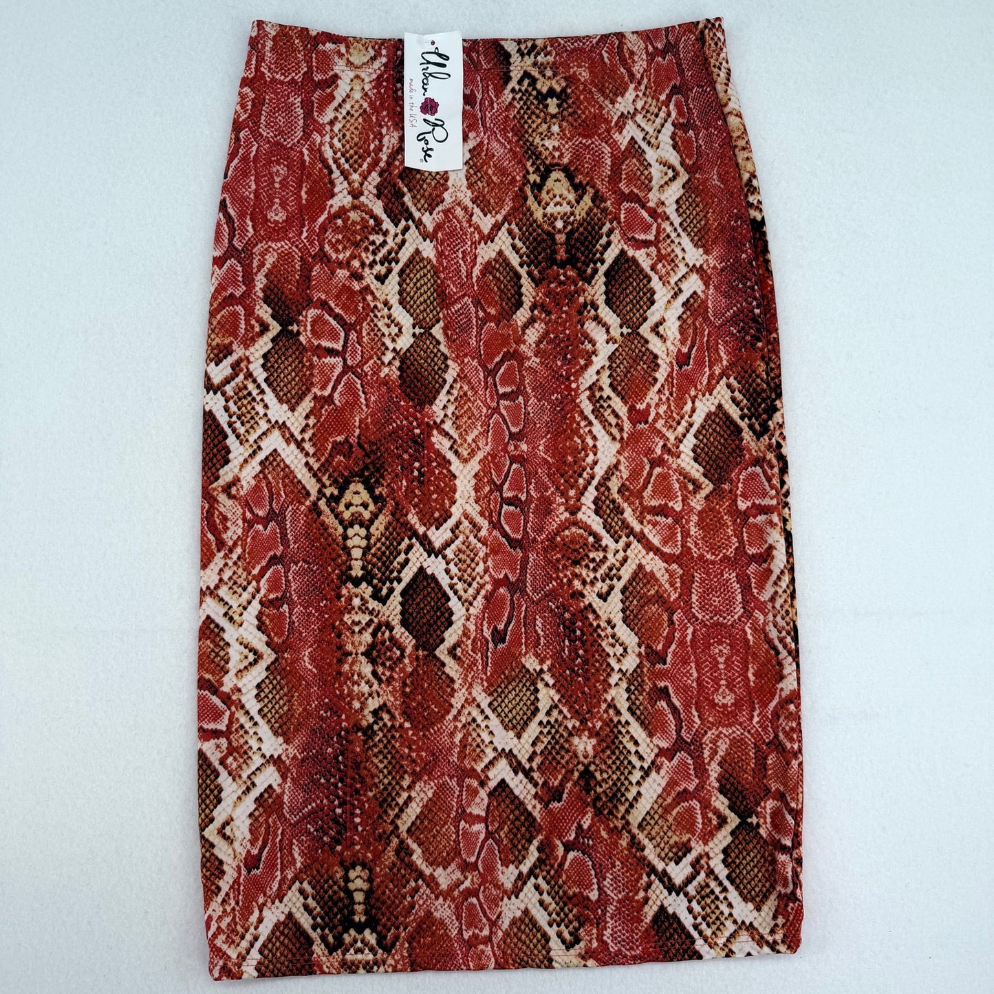 Urban Rose Orange Snakeskin Animal Print Midi Skirt Glam Bold Streetwear  L NWT