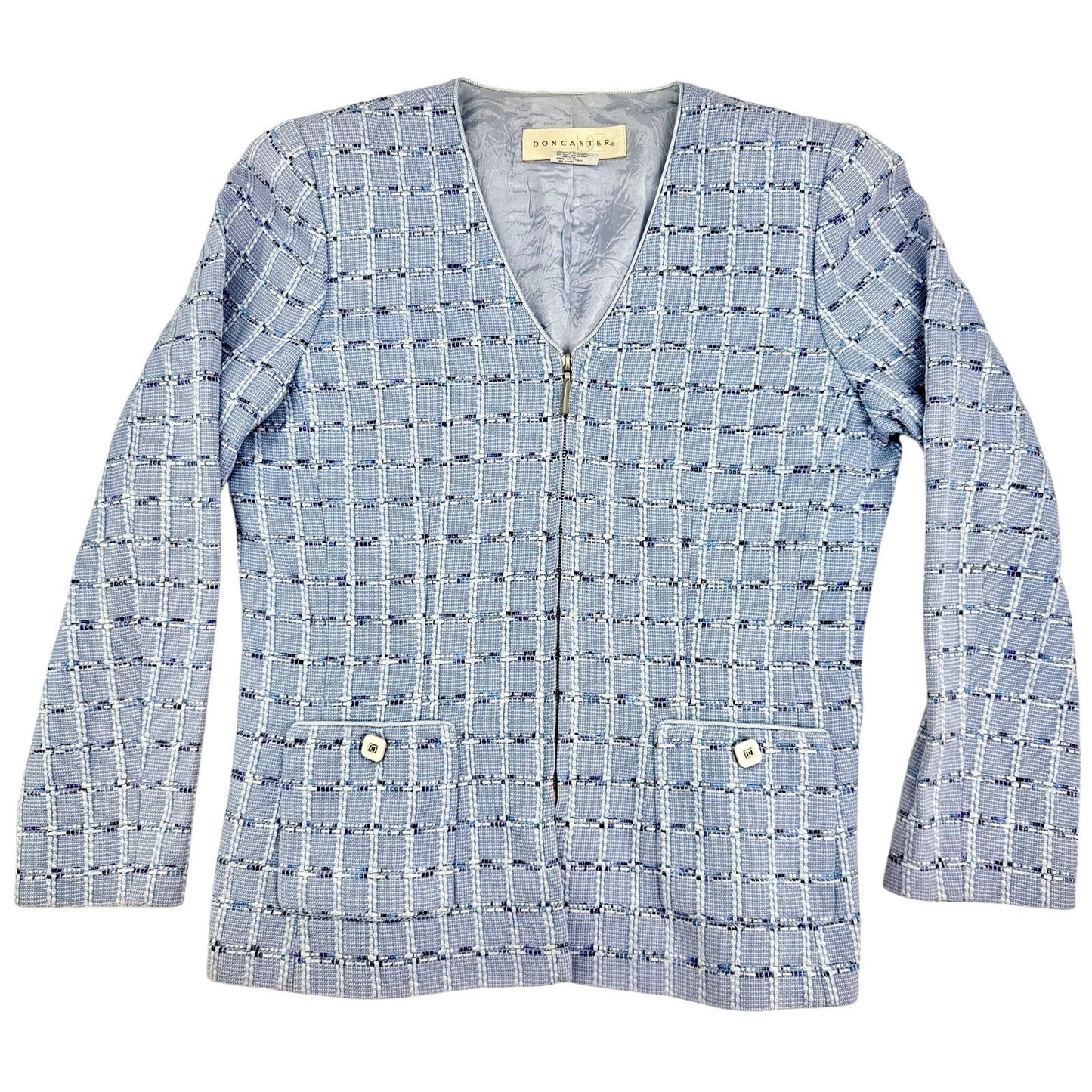 Doncaster Vintage Light Blue Tweed Plaid Business Summer Party Pattern Jacket 8